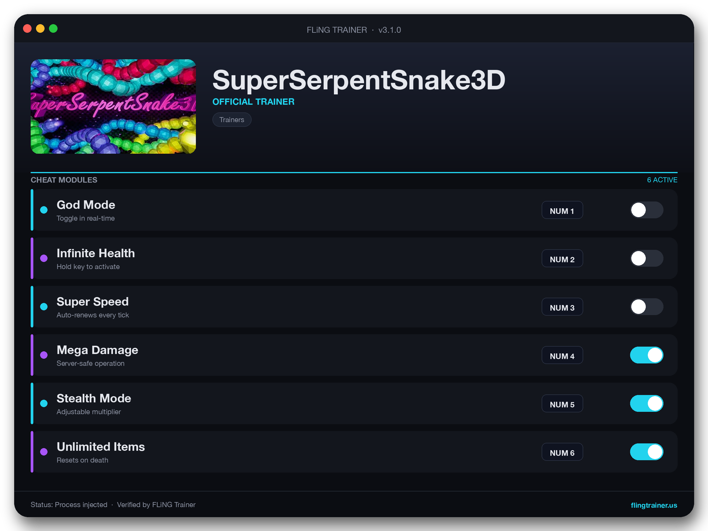 SuperSerpentSnake3D Trainer interface