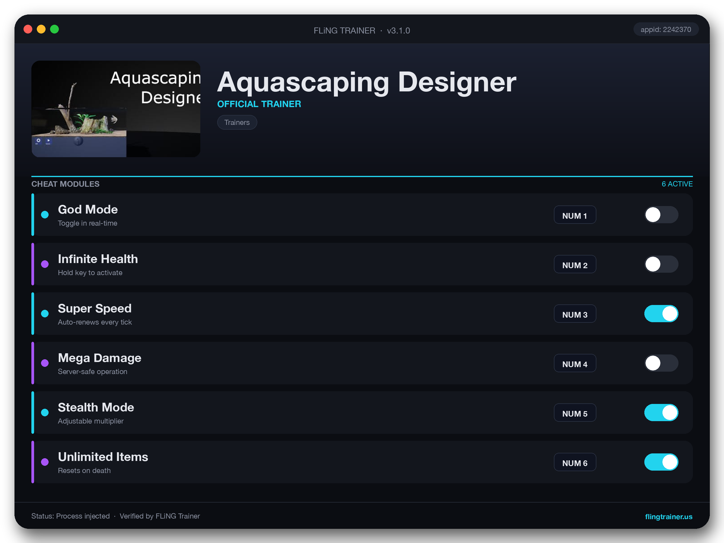 Aquascaping Designer Trainer interface