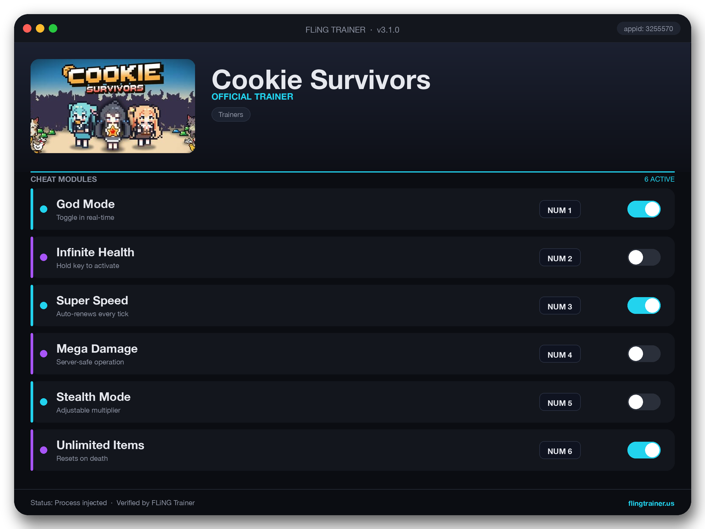 Cookie Survivors Trainer interface