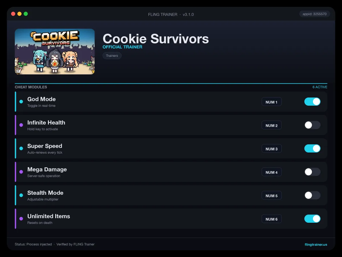 Cookie Survivors Trainer interface