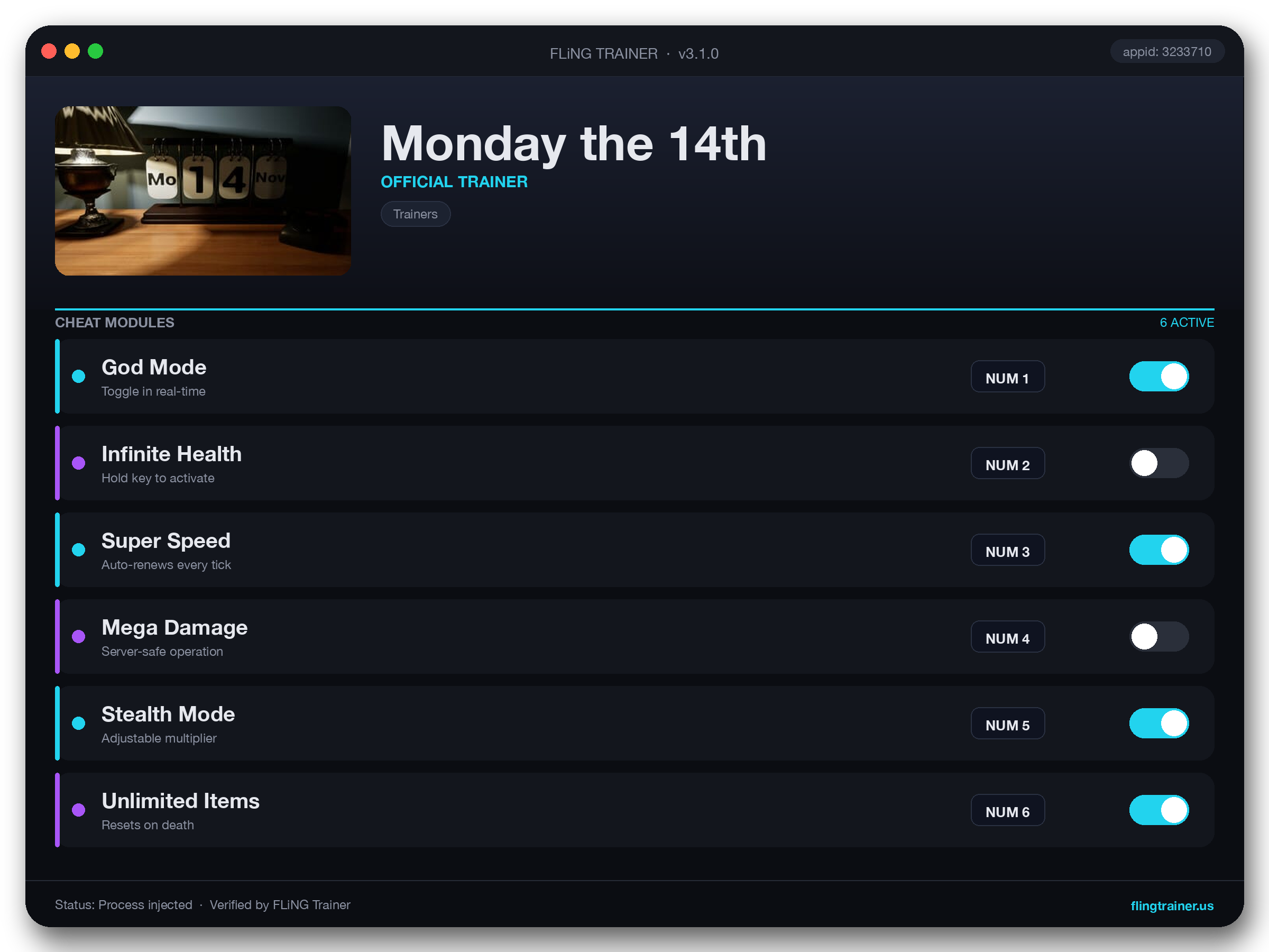 Monday the 14th Trainer interface