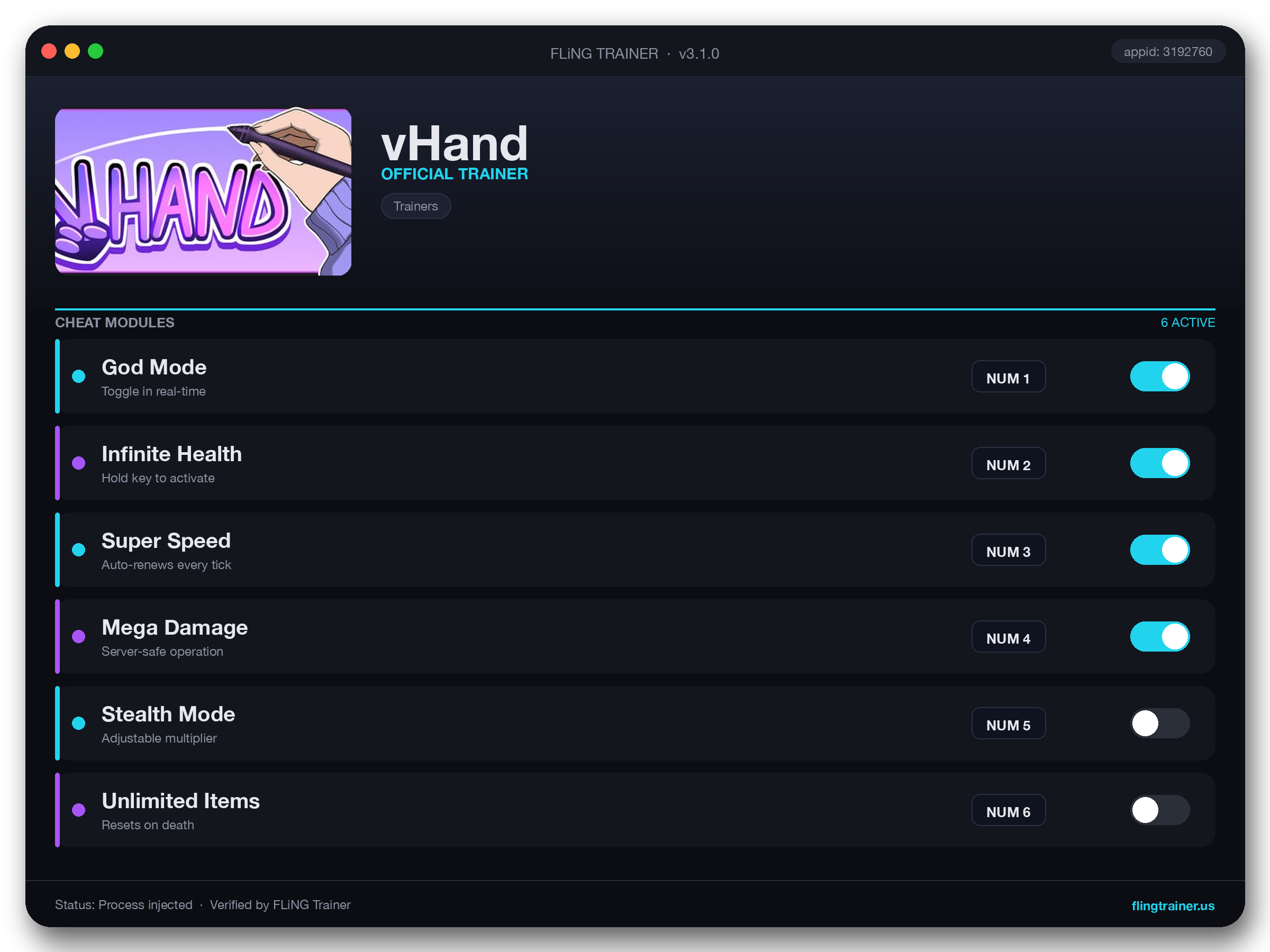 vHand Trainer interface