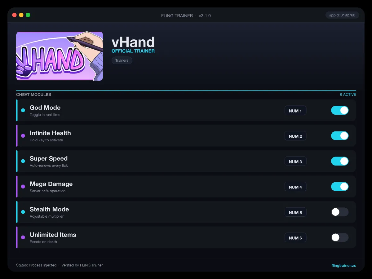 vHand Trainer interface