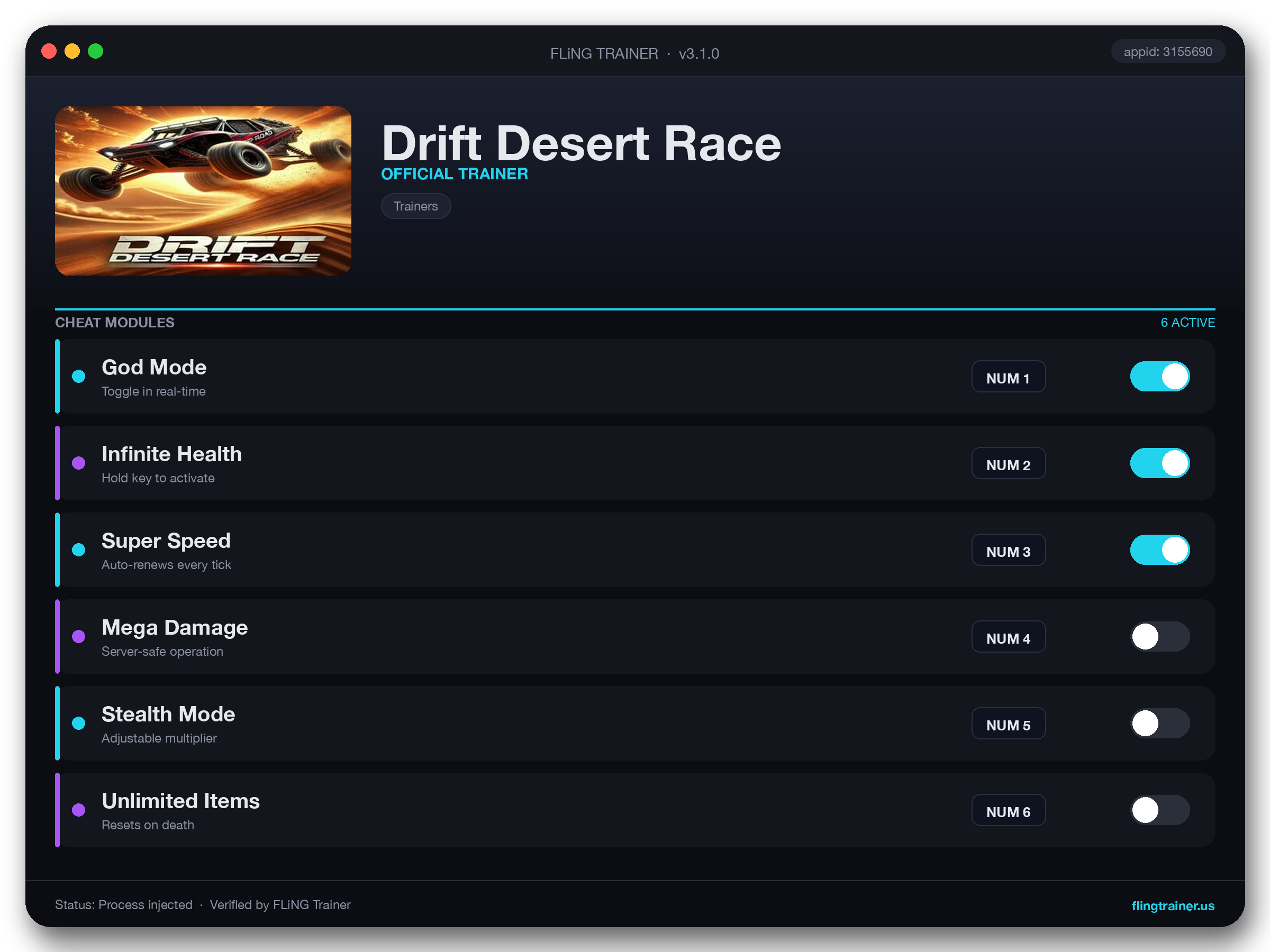 Drift Desert Race Trainer interface