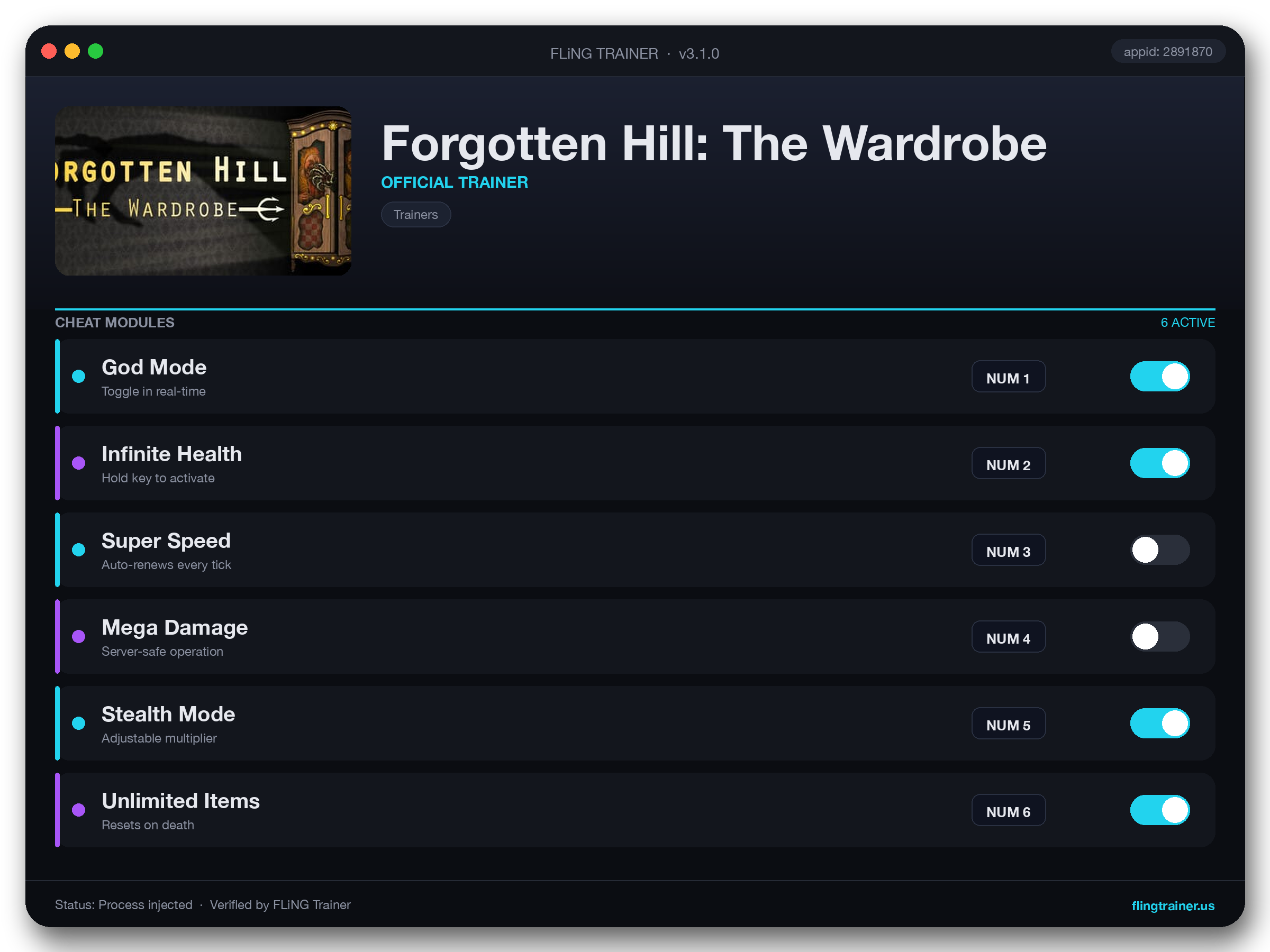 Forgotten Hill: The Wardrobe Trainer interface