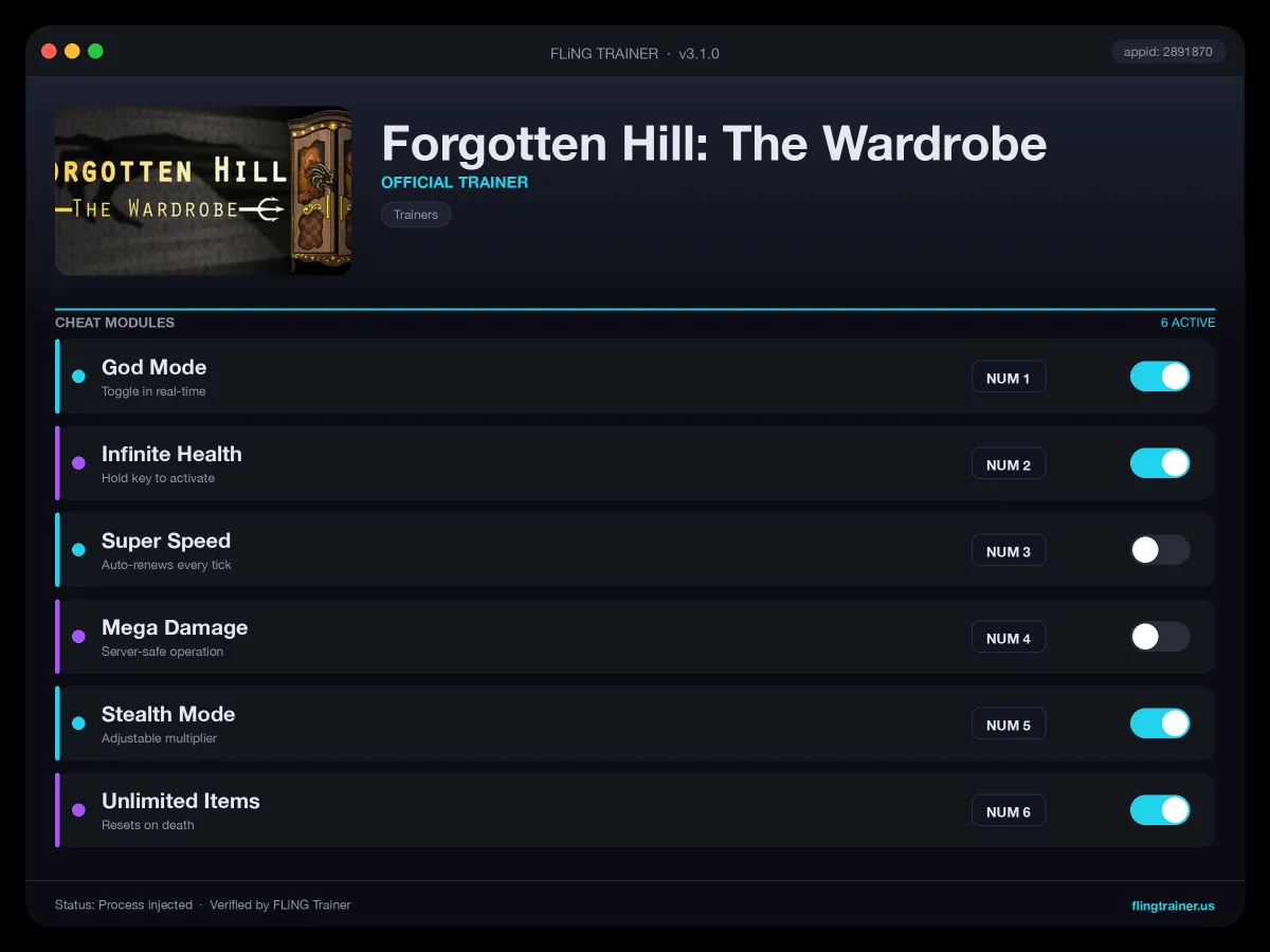 Forgotten Hill: The Wardrobe Trainer interface