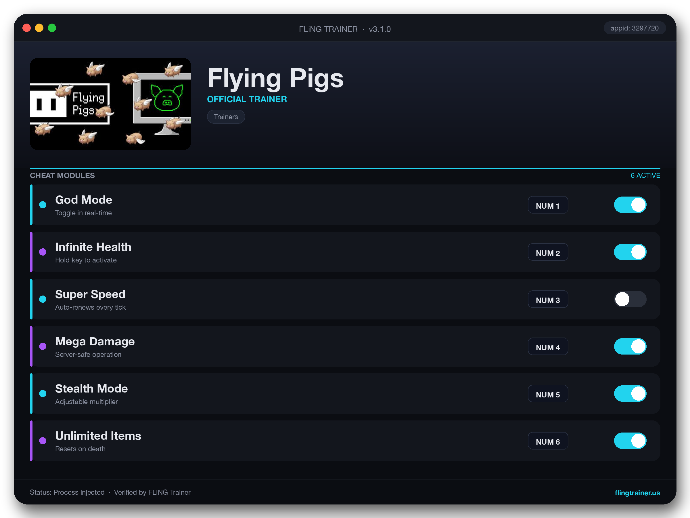 Flying Pigs Trainer interface