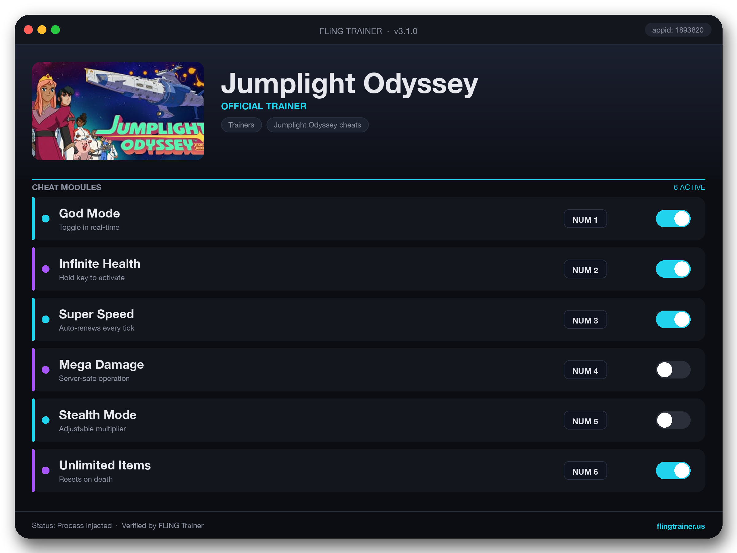 Jumplight Odyssey Trainer interface