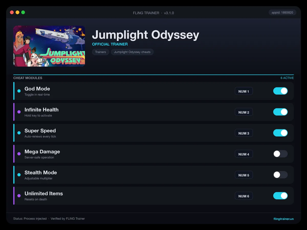 Jumplight Odyssey Trainer interface