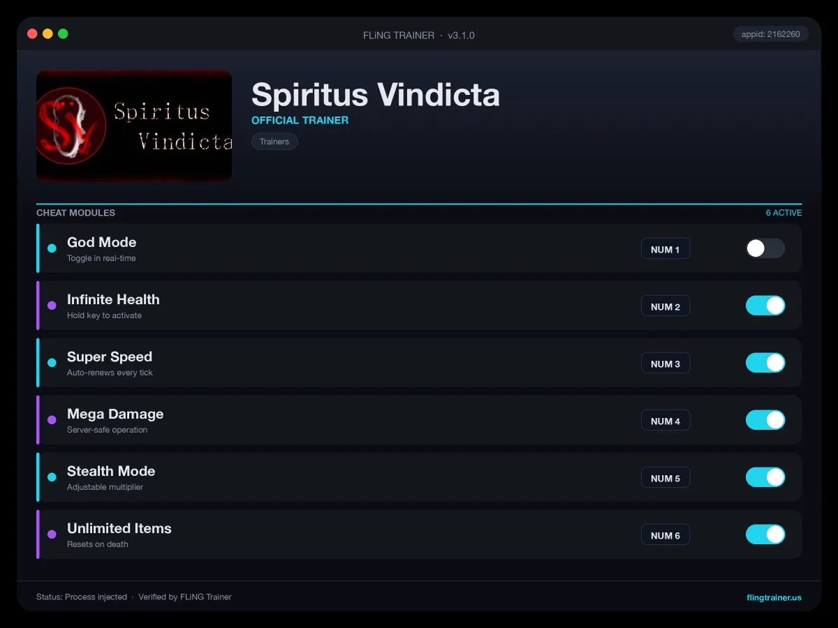 Spiritus Vindicta Trainer interface