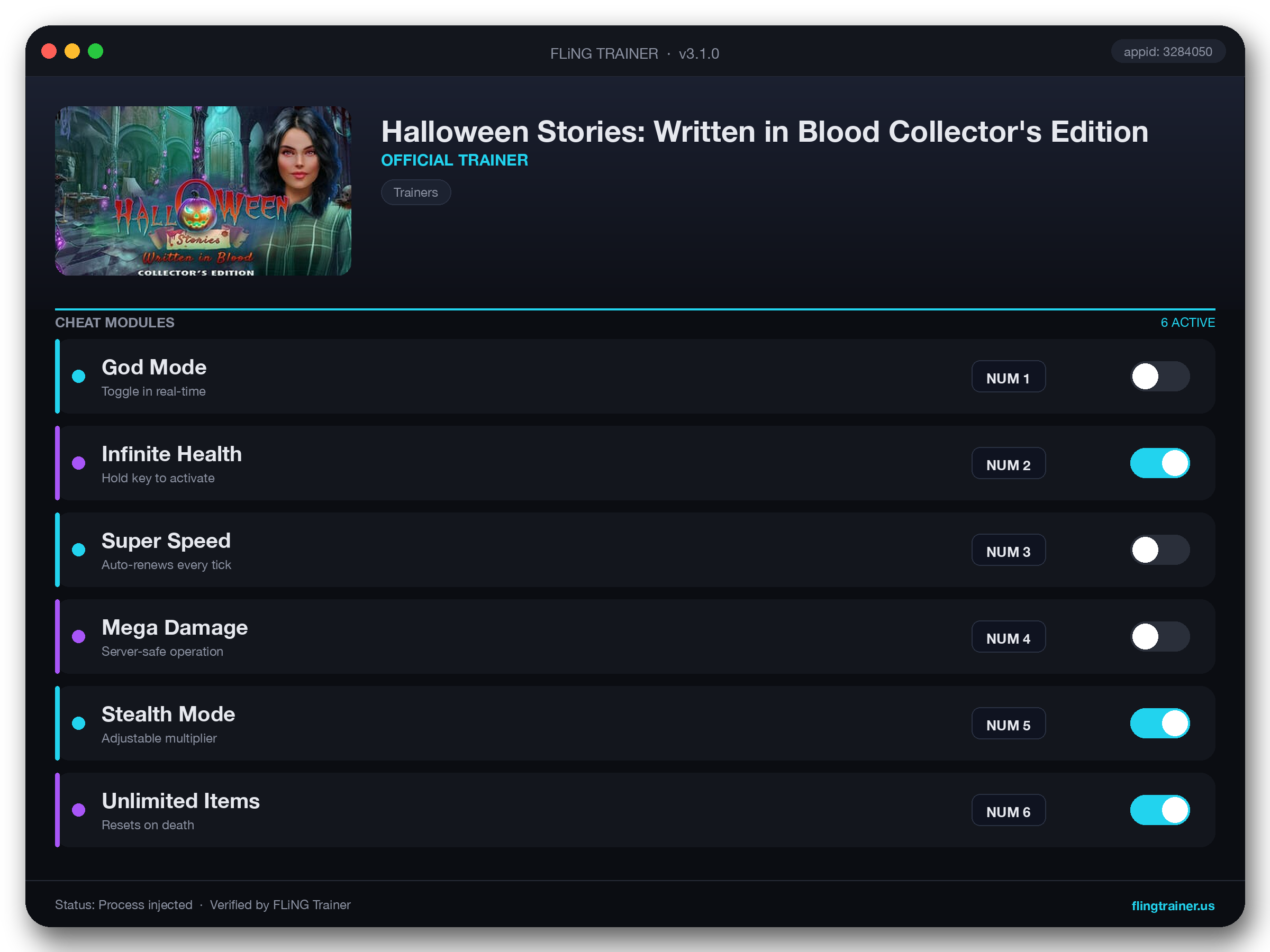 Halloween Stories: Written in Blood Collector's Edition Trainer interface