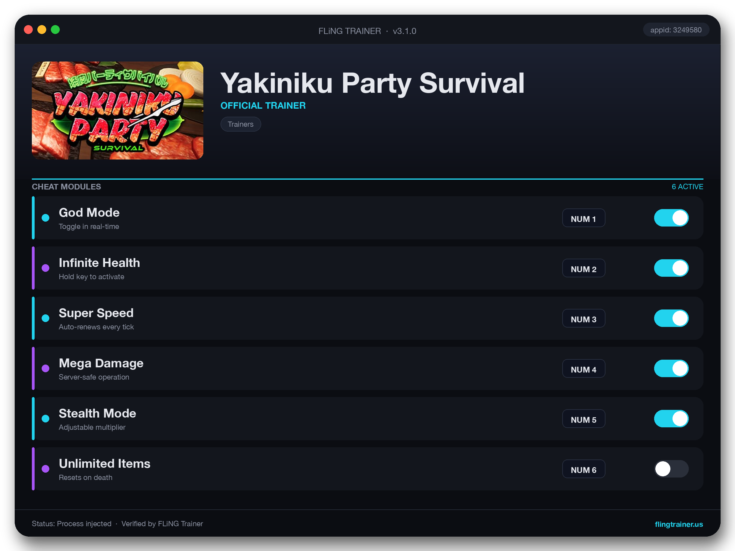 Yakiniku Party Survival Trainer interface