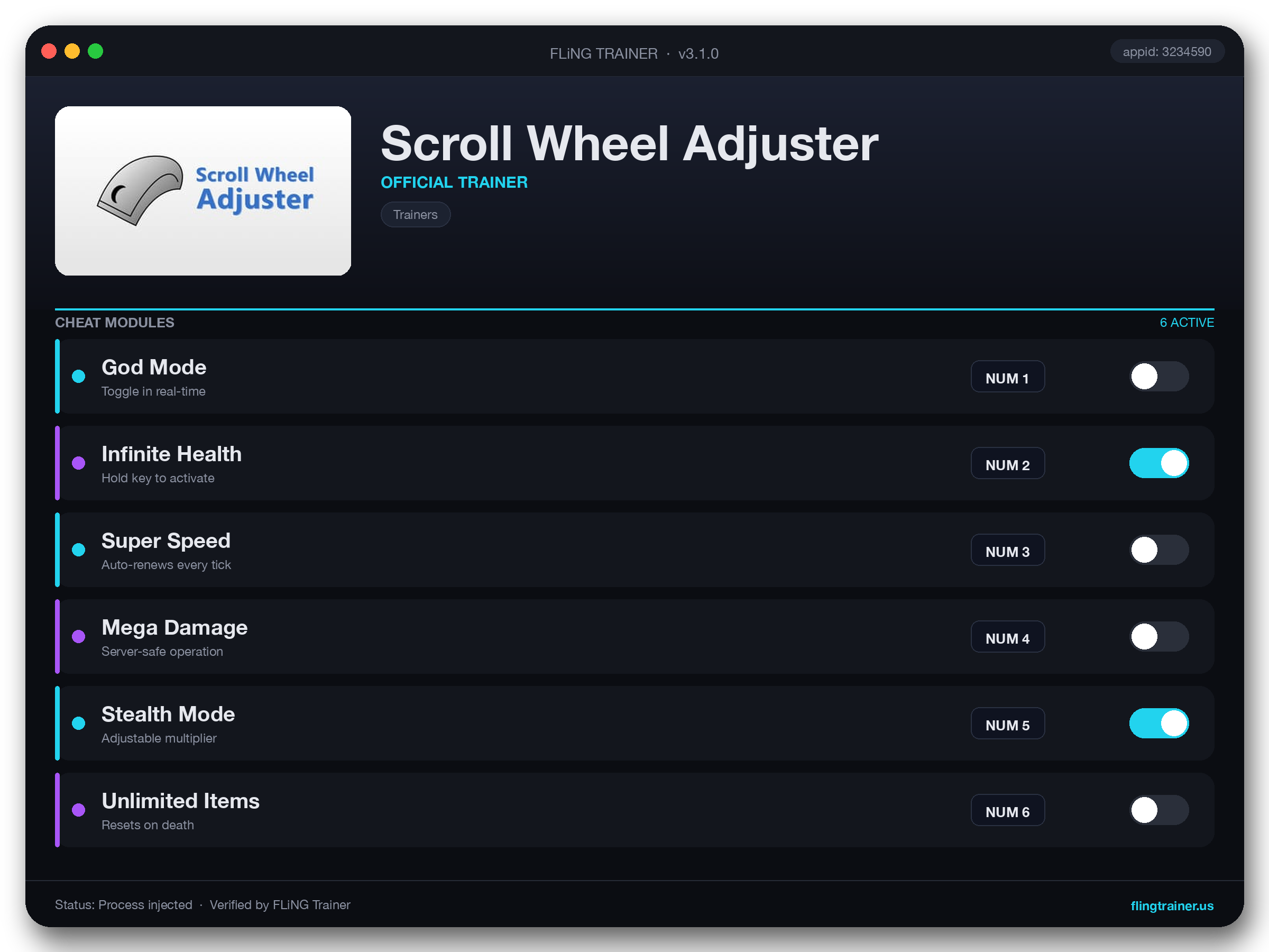 Scroll Wheel Adjuster Trainer interface