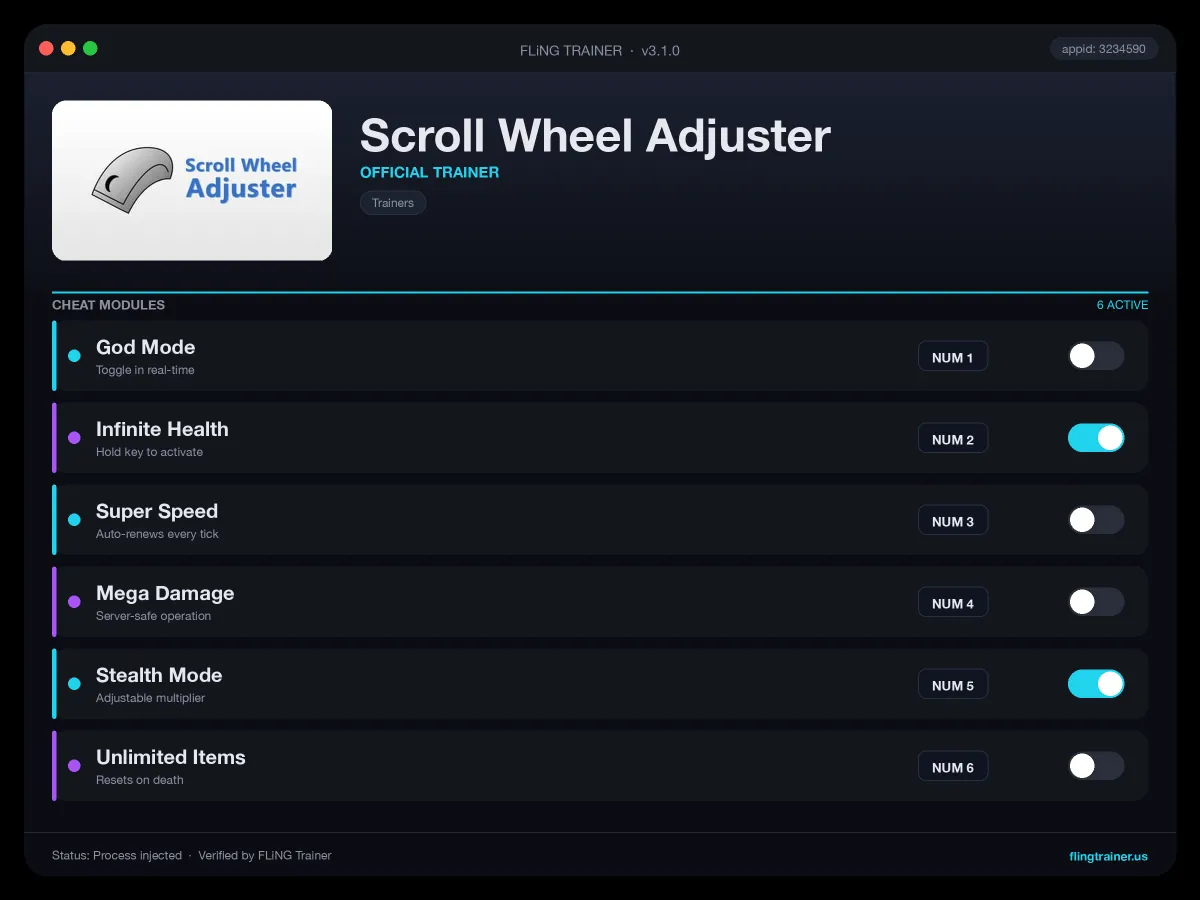 Scroll Wheel Adjuster Trainer interface