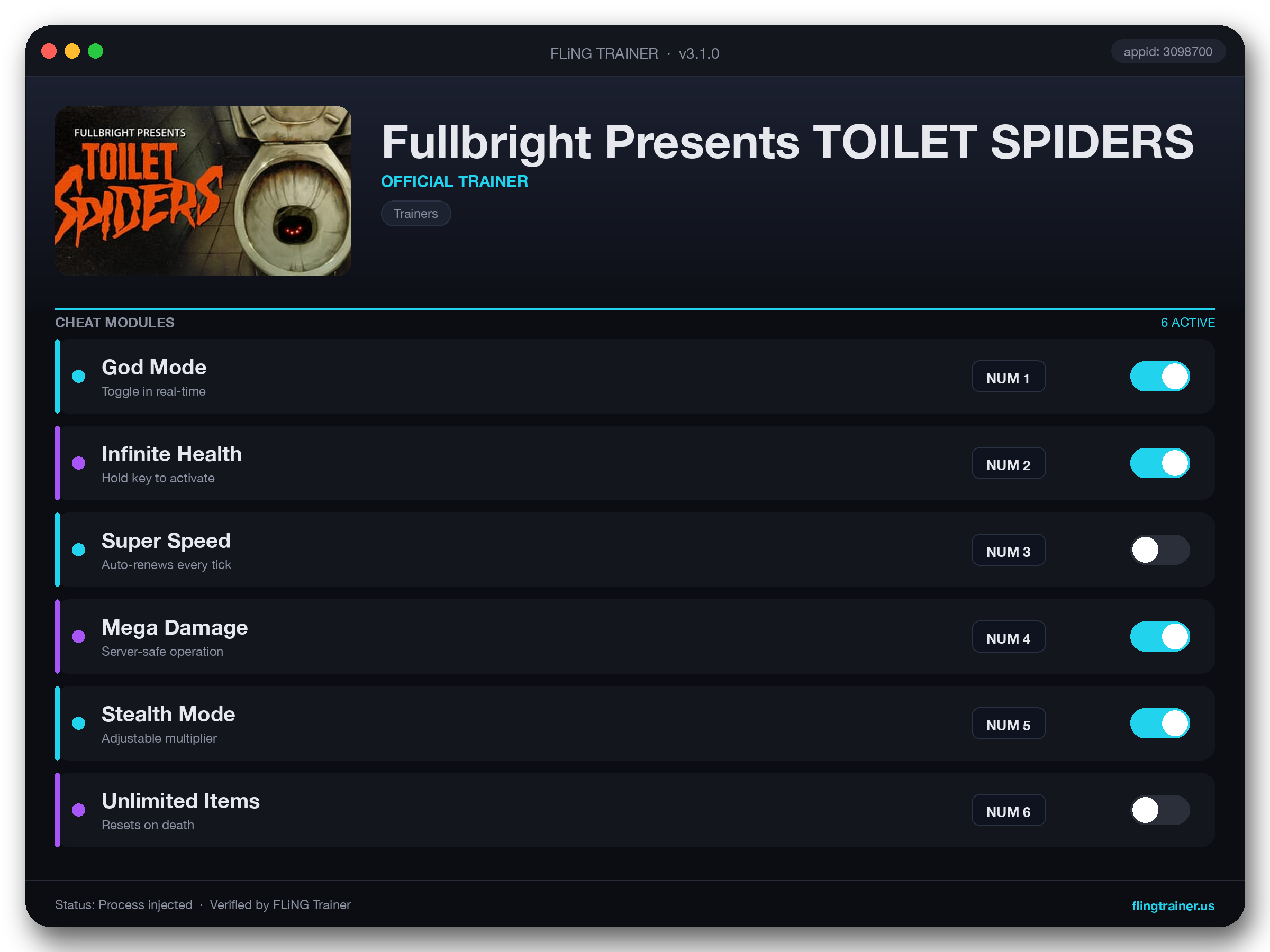 Fullbright Presents TOILET SPIDERS Trainer interface