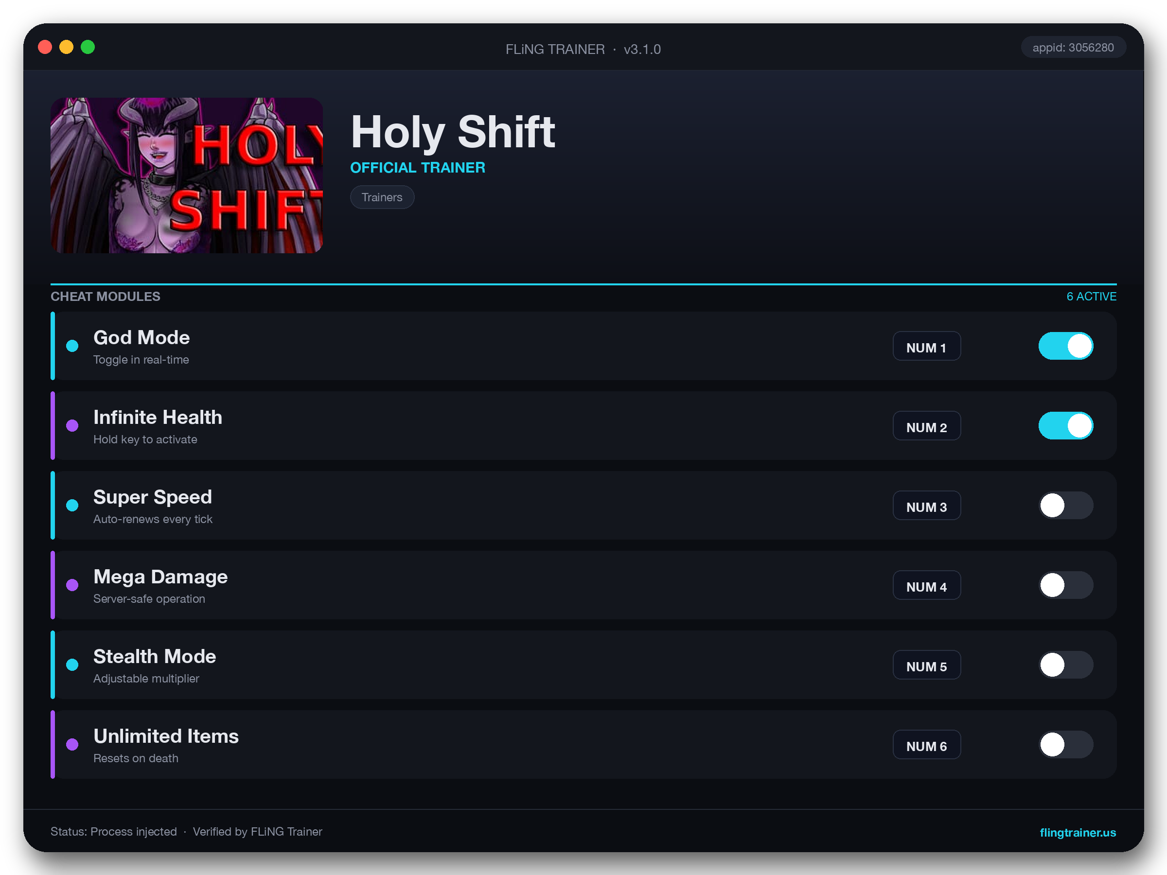 Holy Shift Trainer interface