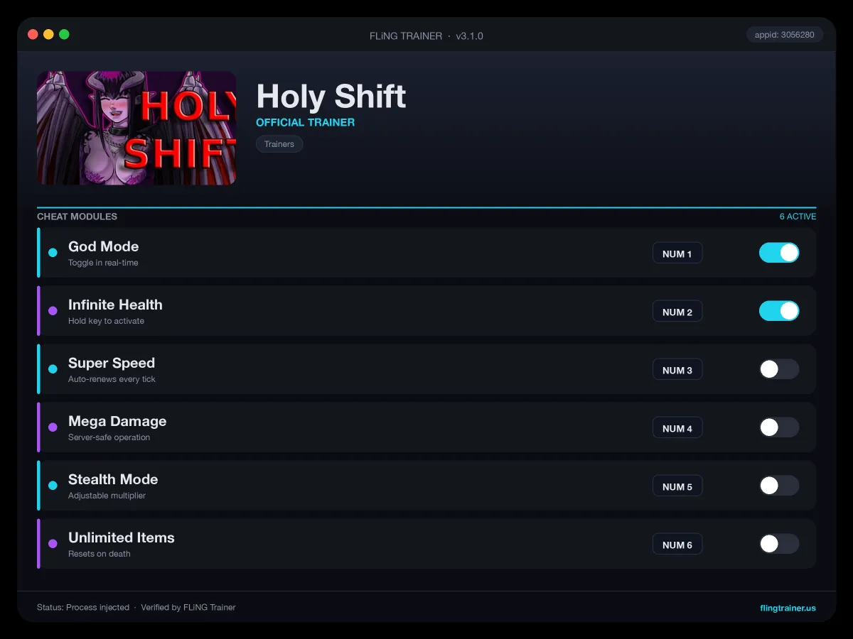 Holy Shift Trainer interface