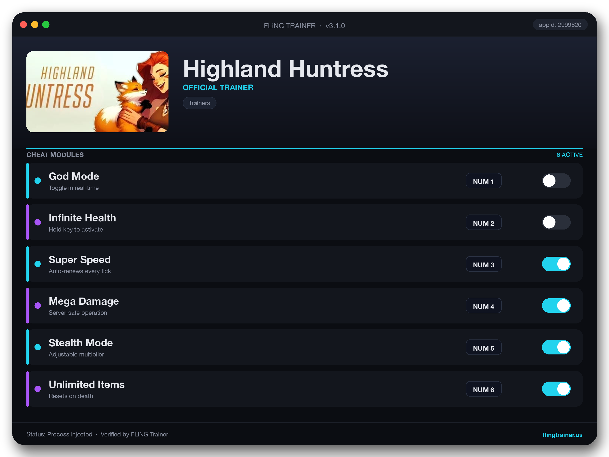 Highland Huntress Trainer interface