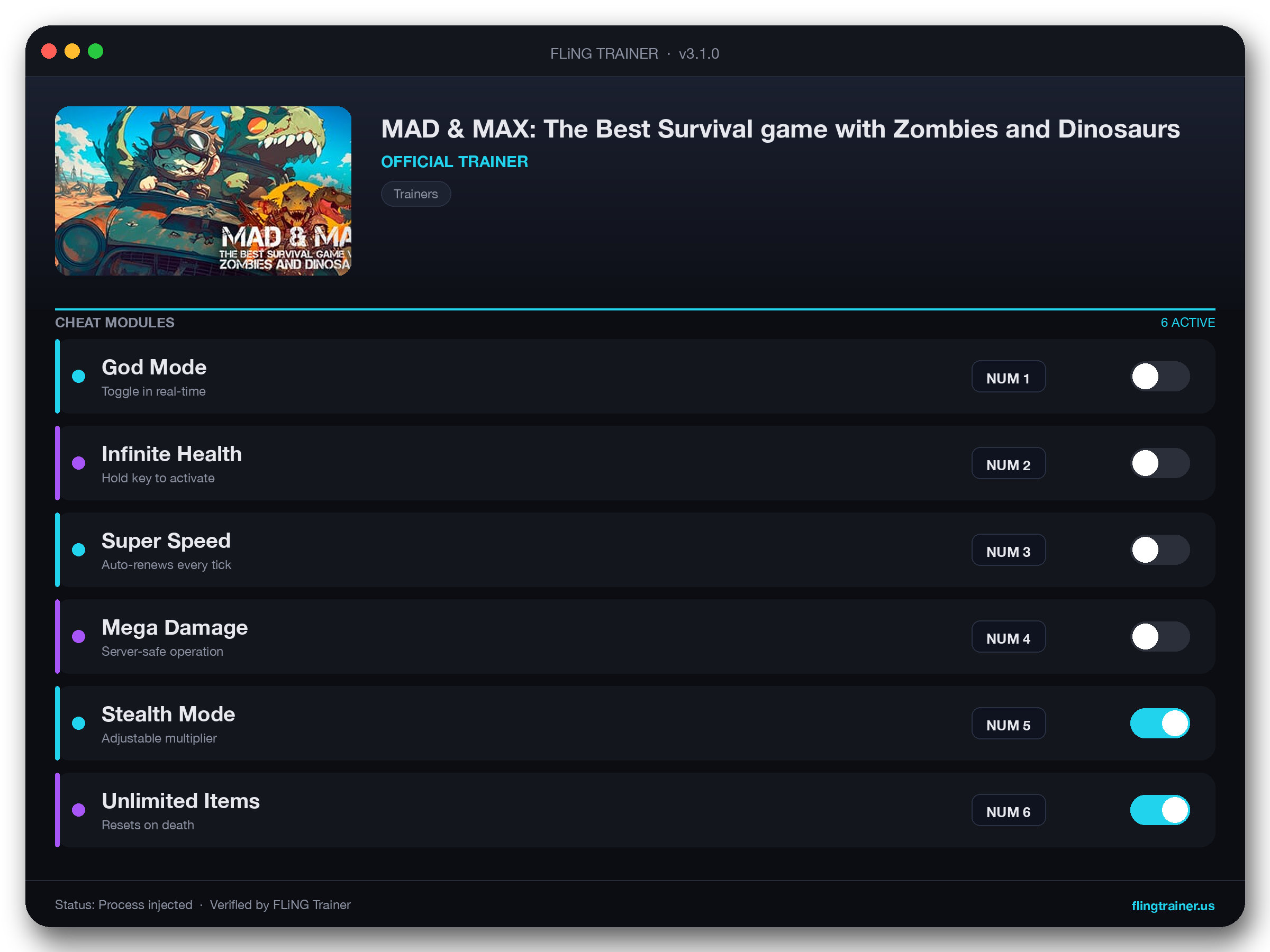 MAD & MAX: The Best Survival game with Zombies and Dinosaurs Trainer interface