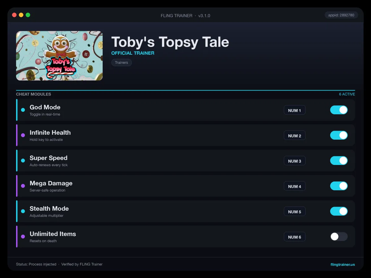 Toby's Topsy Tale Trainer interface