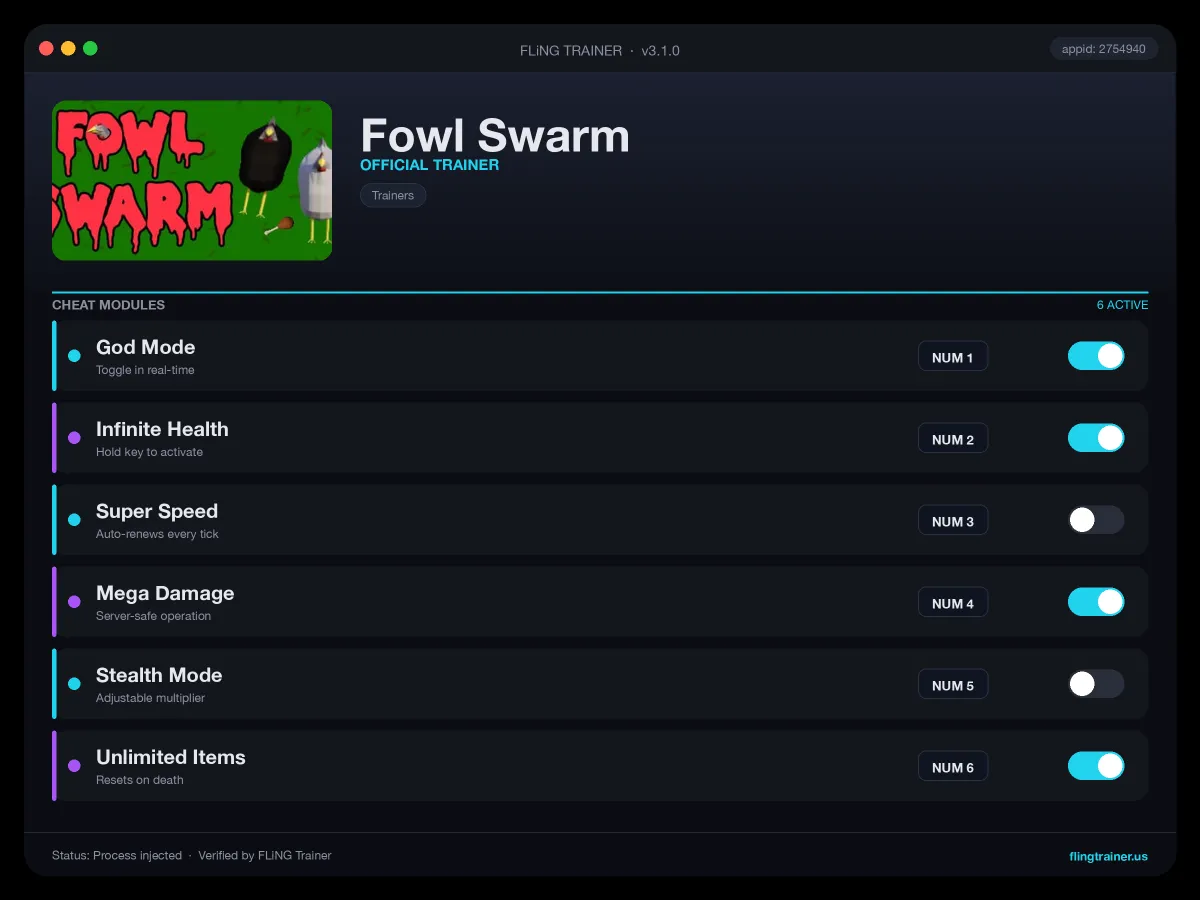 Fowl Swarm Trainer interface