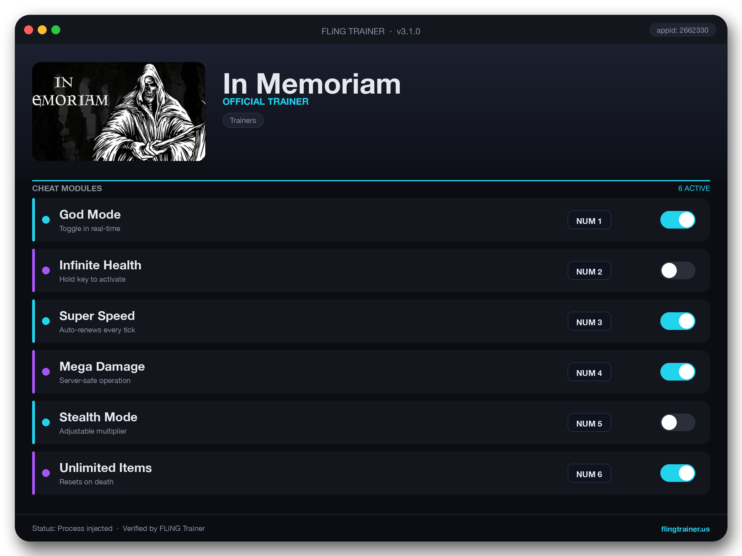 In Memoriam Trainer interface