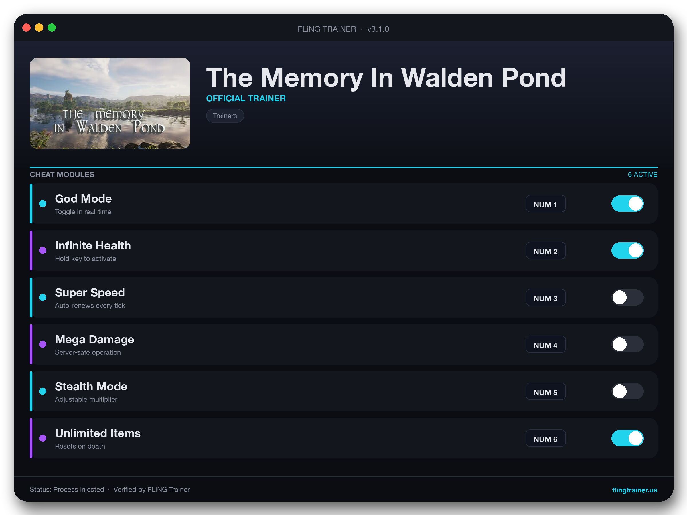 The Memory In Walden Pond Trainer interface