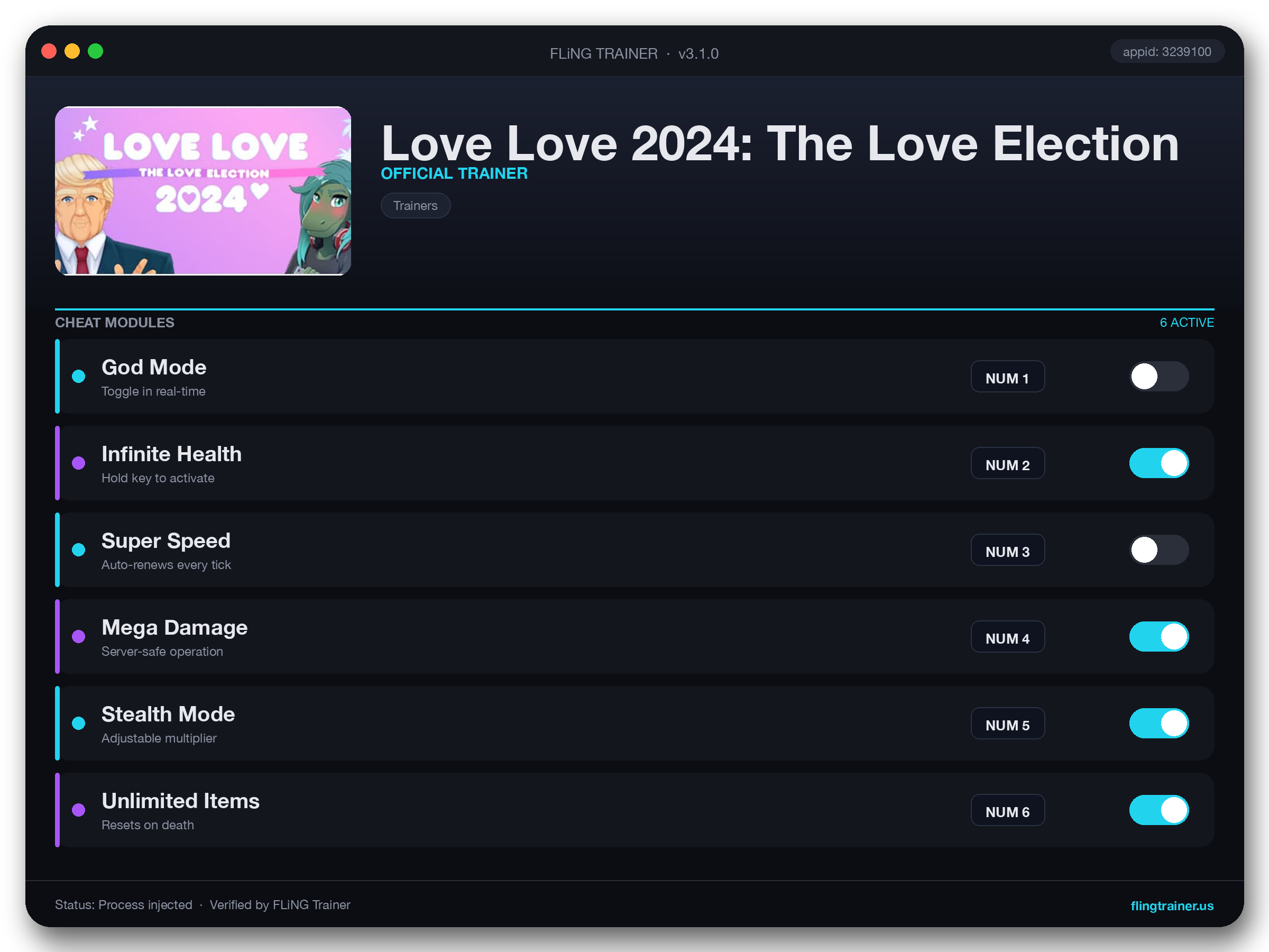 Love Love 2024: The Love Election Trainer interface