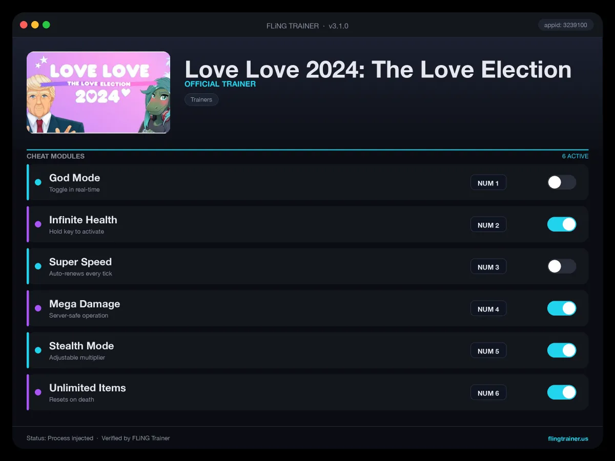 Love Love 2024: The Love Election Trainer interface