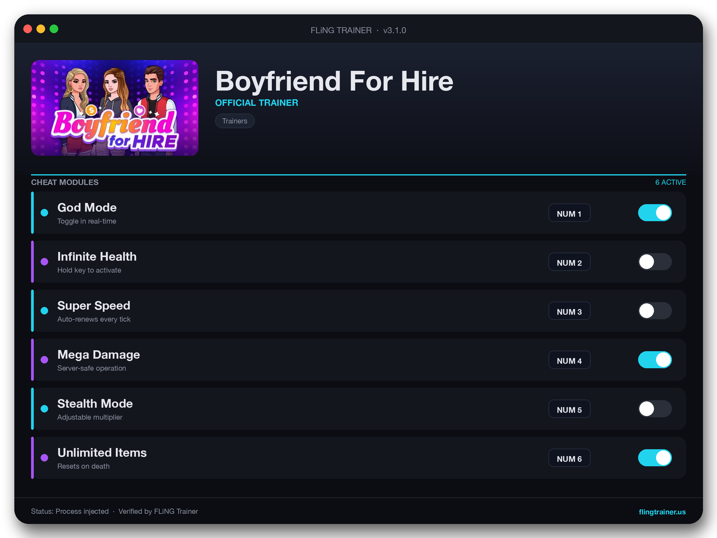 Boyfriend For Hire Trainer interface