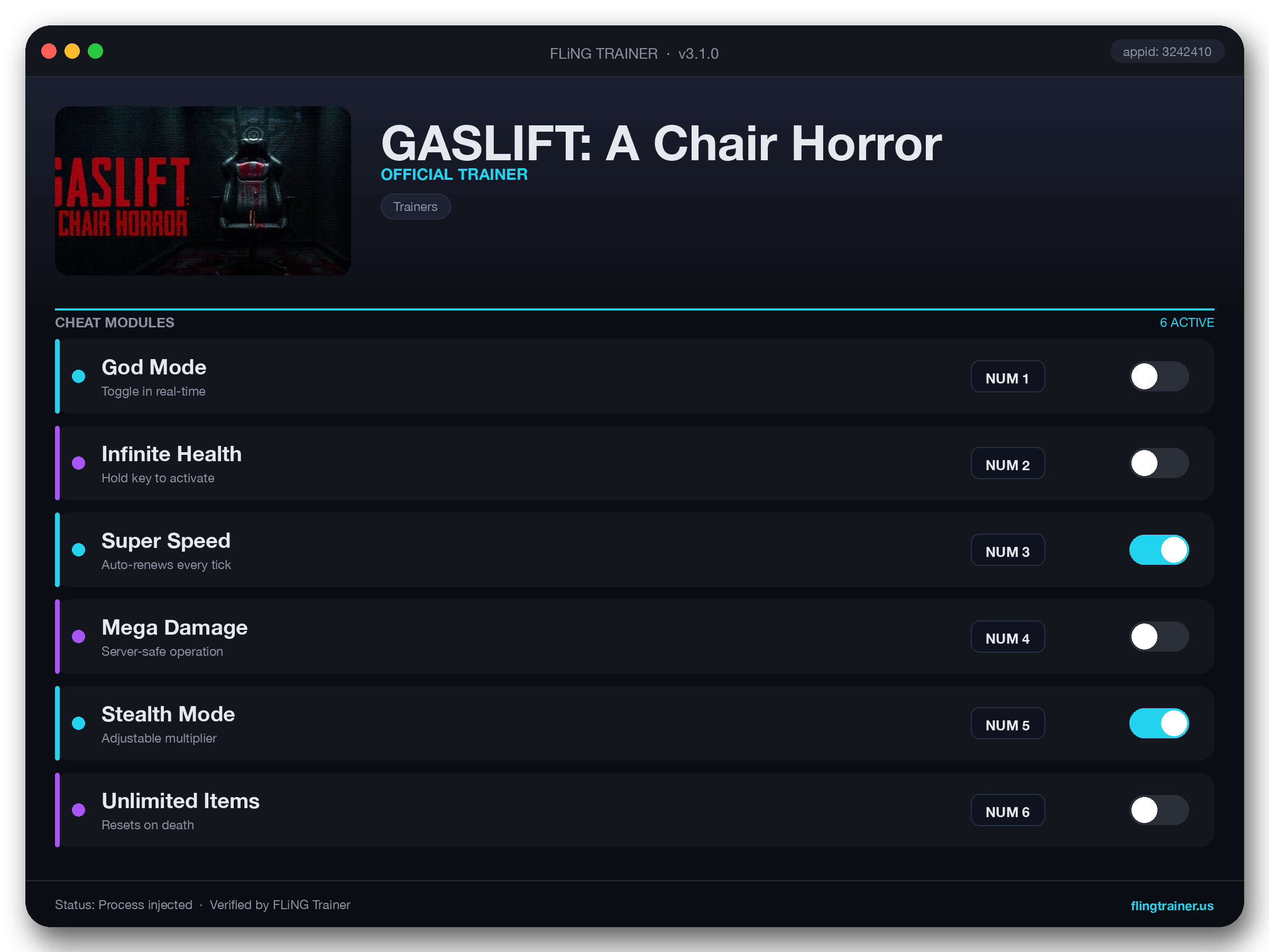 GASLIFT: A Chair Horror Trainer interface