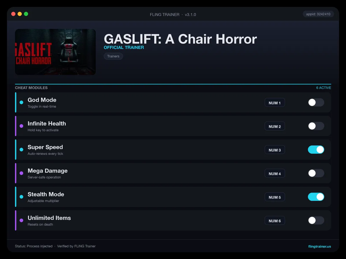 GASLIFT: A Chair Horror Trainer interface