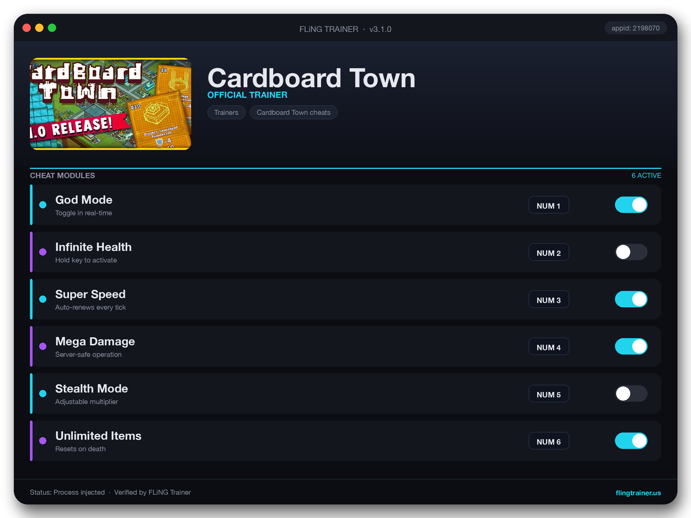 Cardboard Town Trainer interface