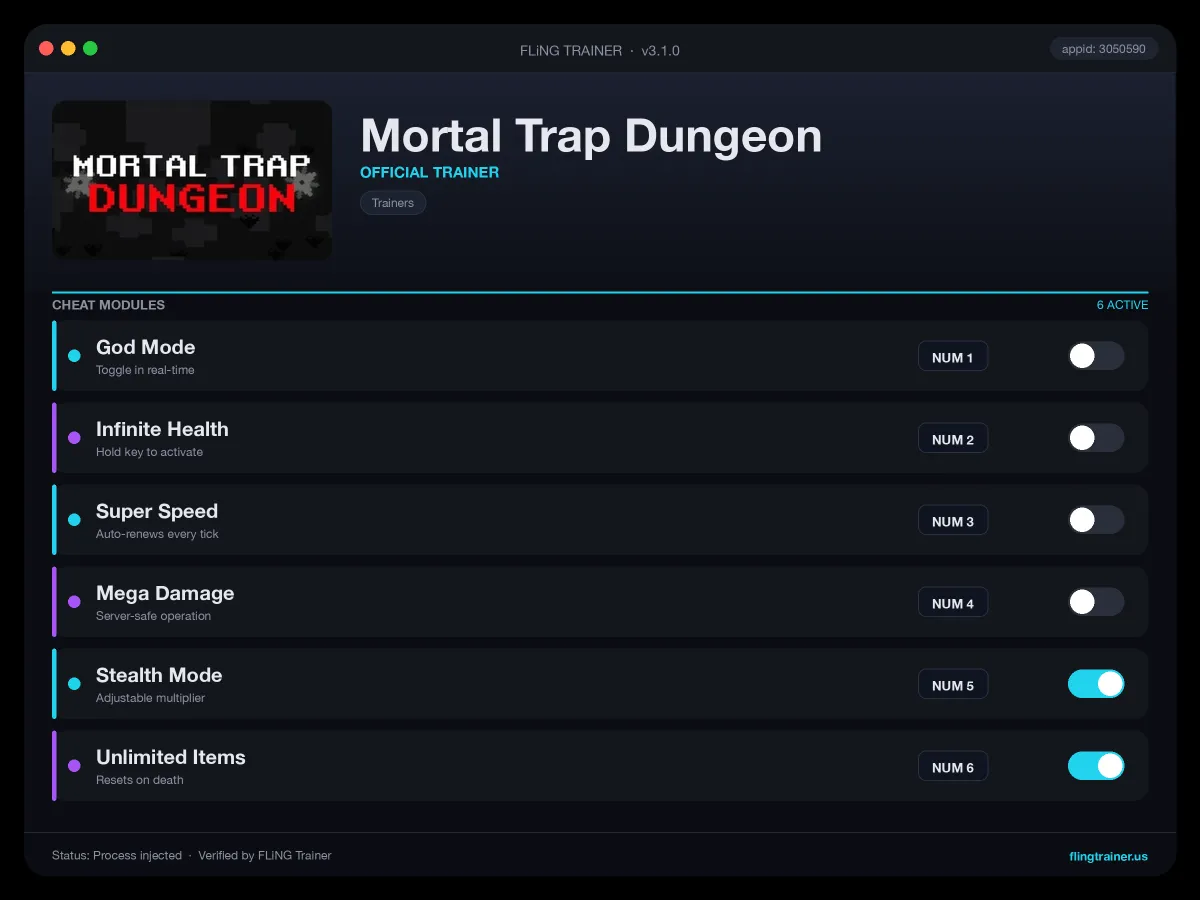 Mortal Trap Dungeon Trainer interface