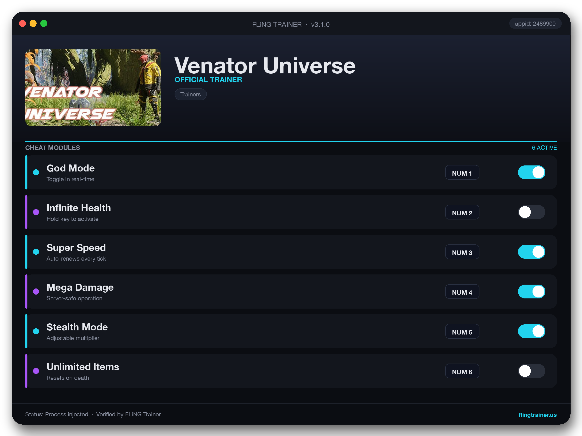 Venator Universe Trainer interface
