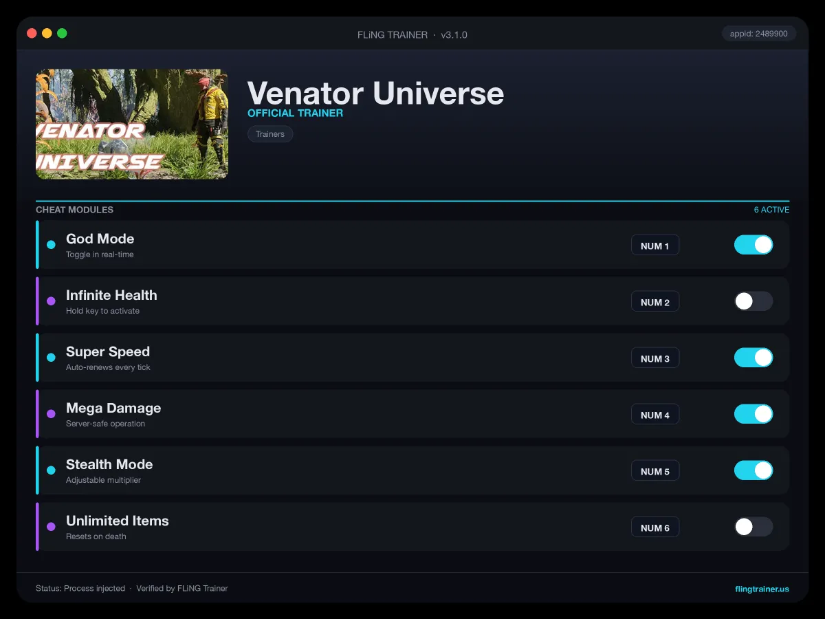 Venator Universe Trainer interface