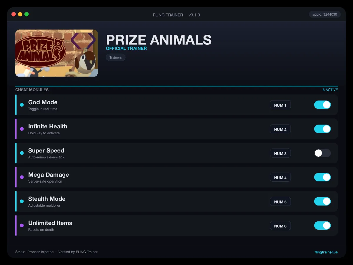 PRIZE ANIMALS Trainer interface