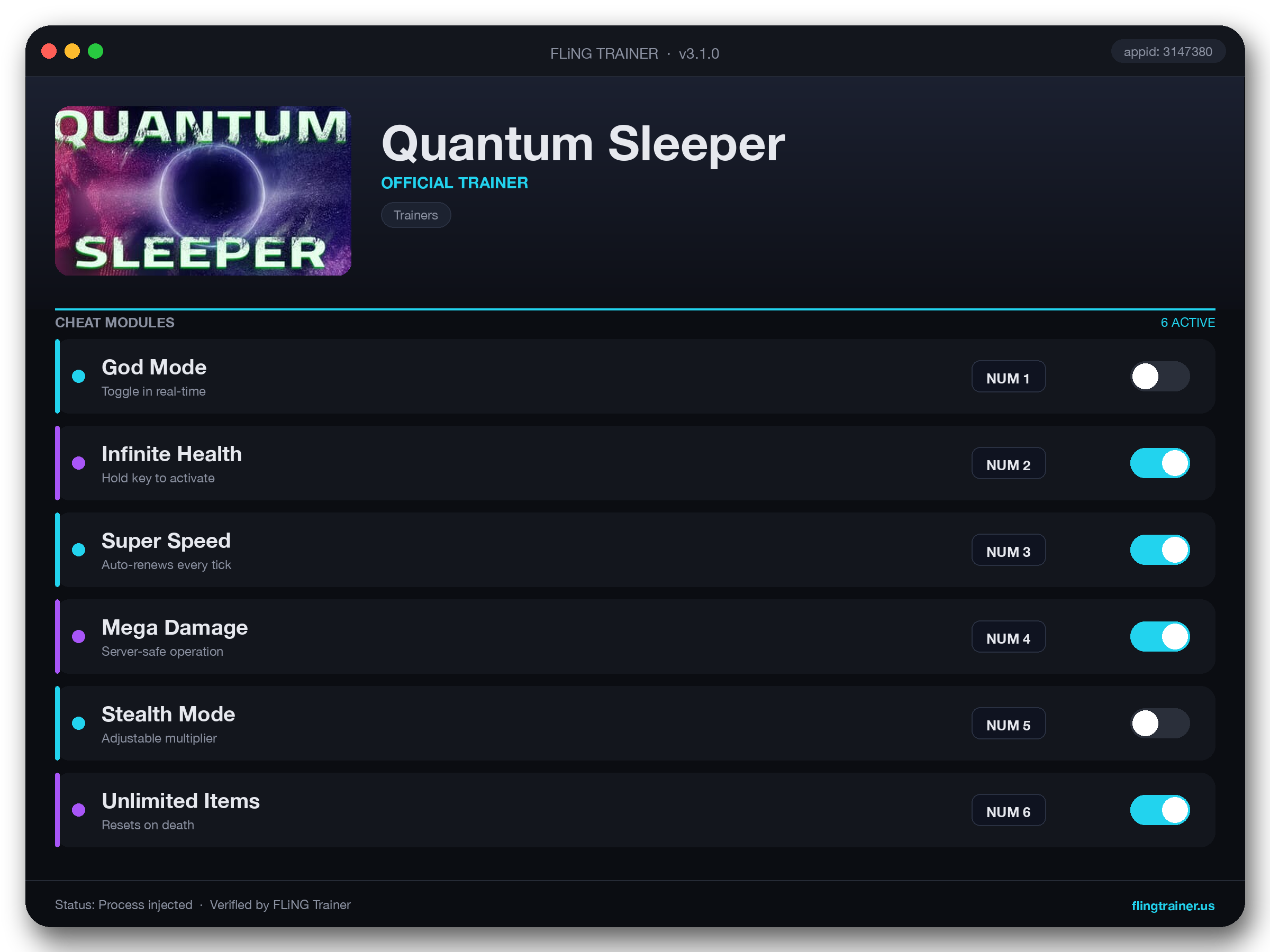 Quantum Sleeper Trainer interface