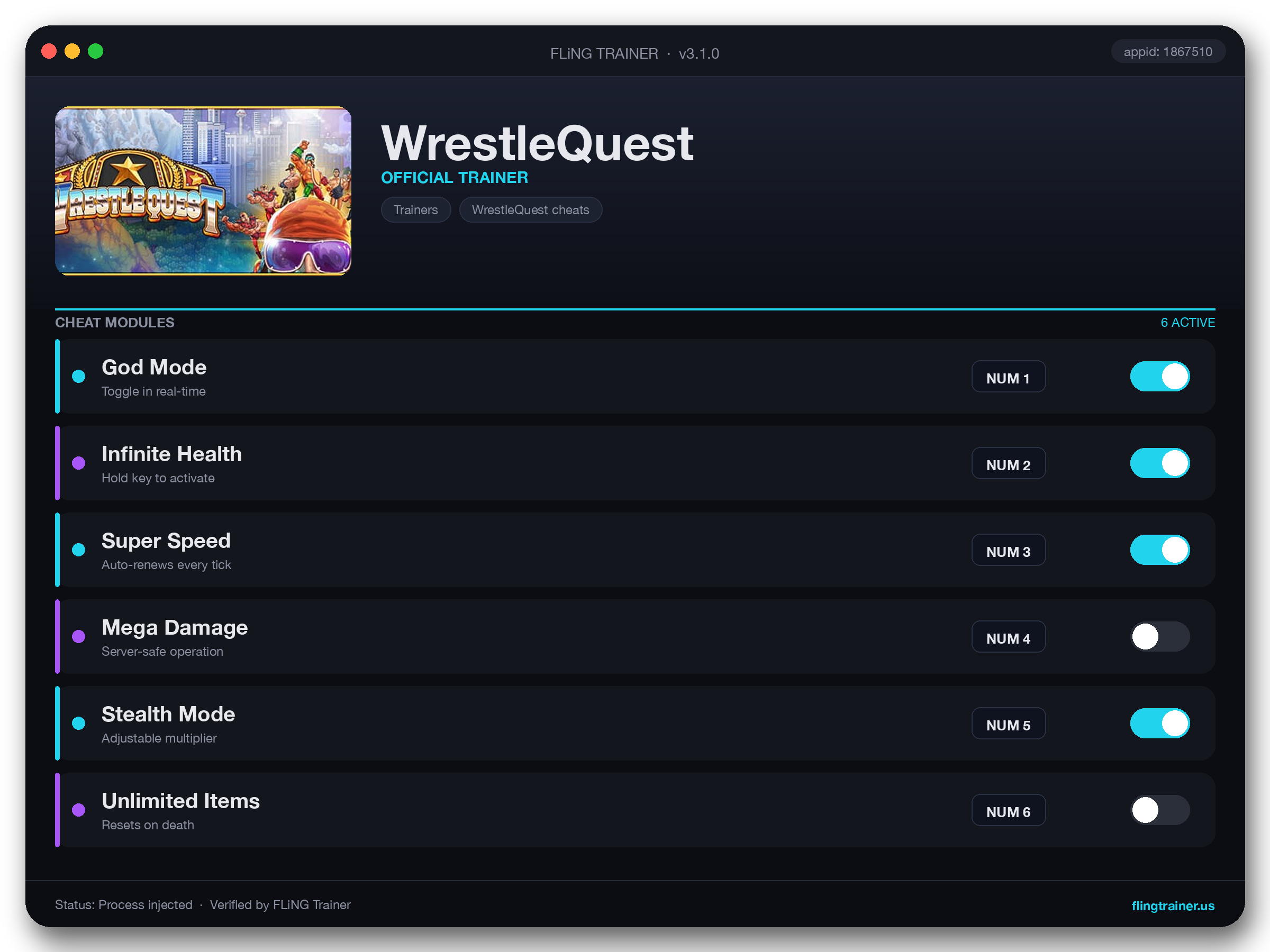 WrestleQuest Trainer interface