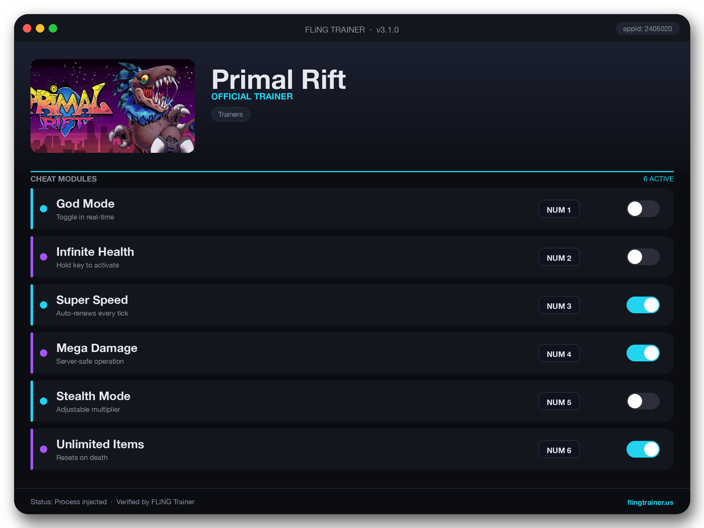 Primal Rift Trainer interface