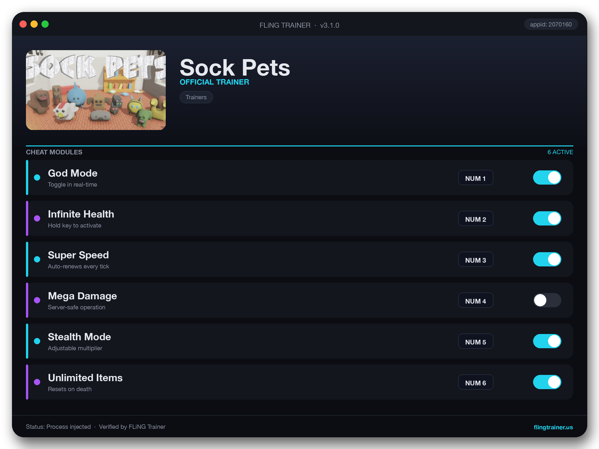 Sock Pets Trainer interface