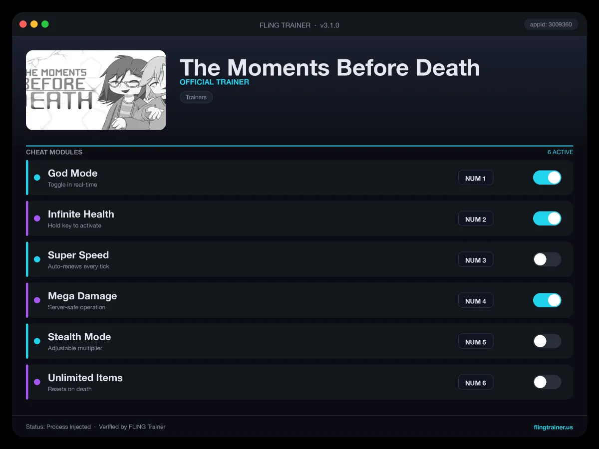 The Moments Before Death Trainer interface