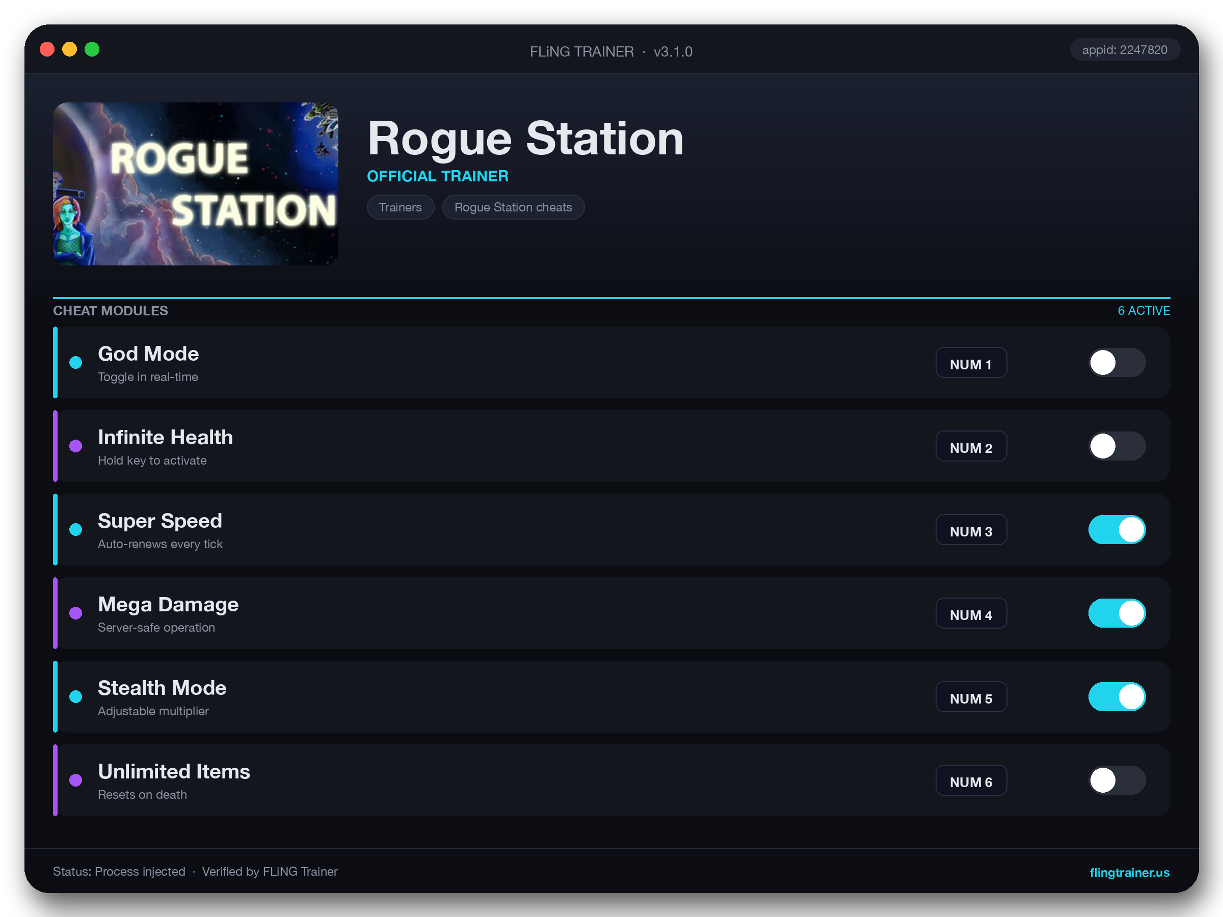 Rogue Station Trainer interface