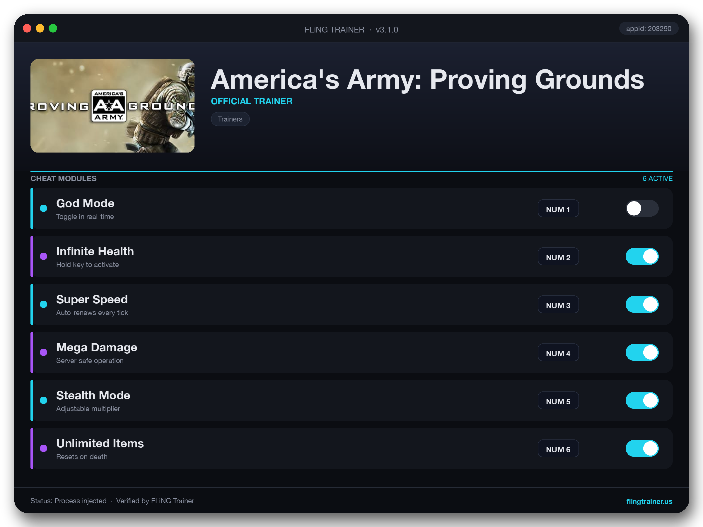 America's Army: Proving Grounds Trainer interface