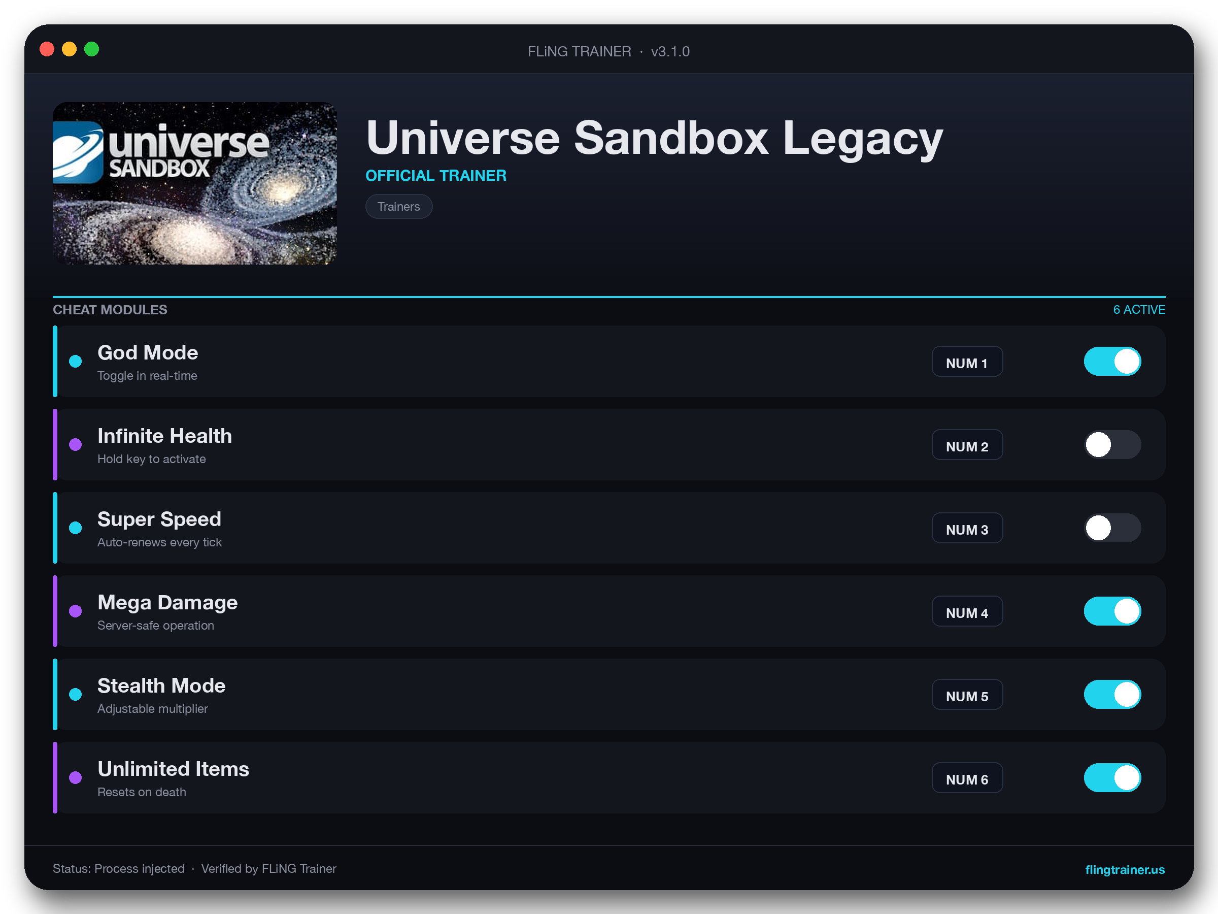 Universe Sandbox Legacy Trainer interface