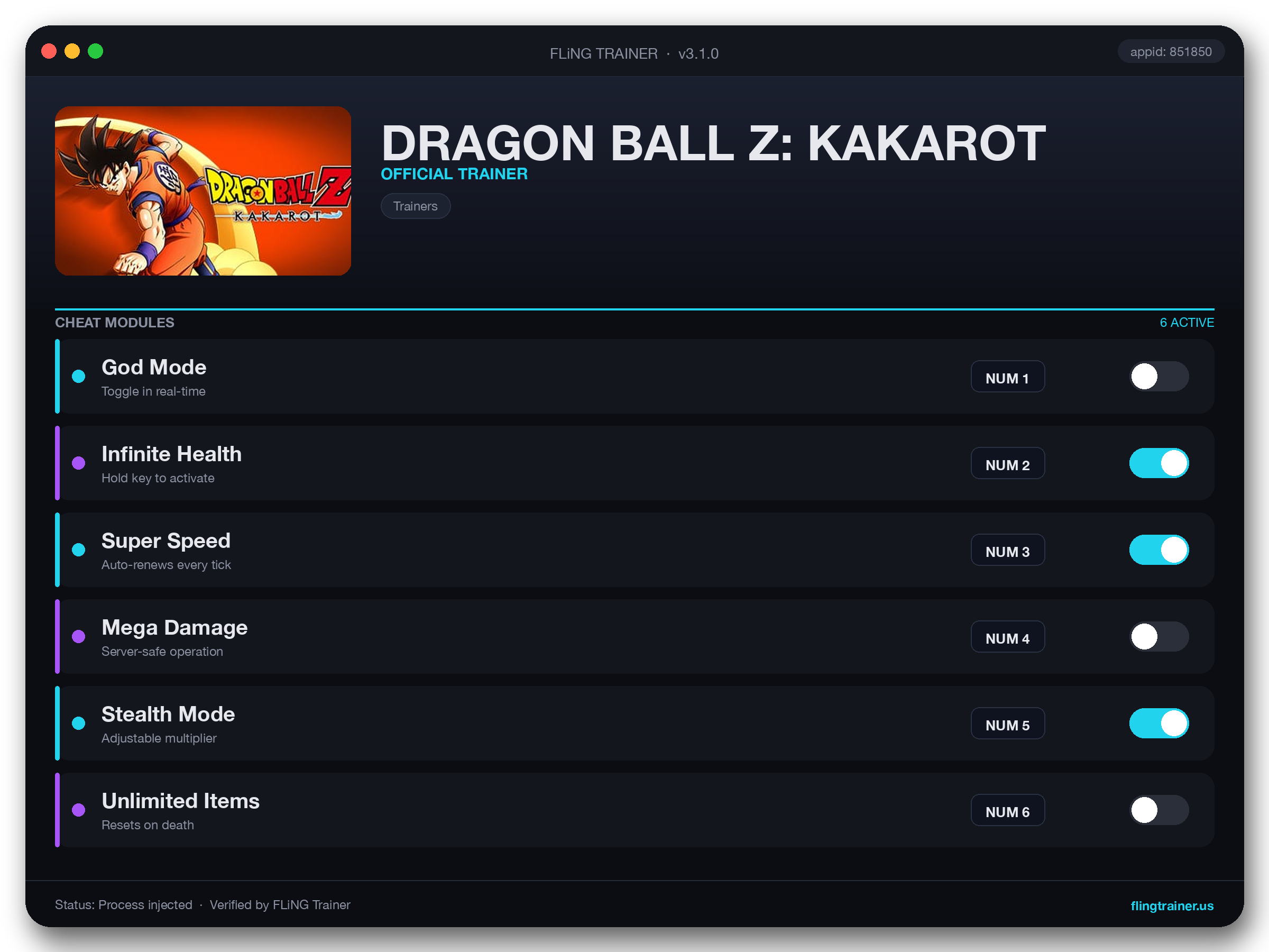 DRAGON BALL Z: KAKAROT Trainer interface