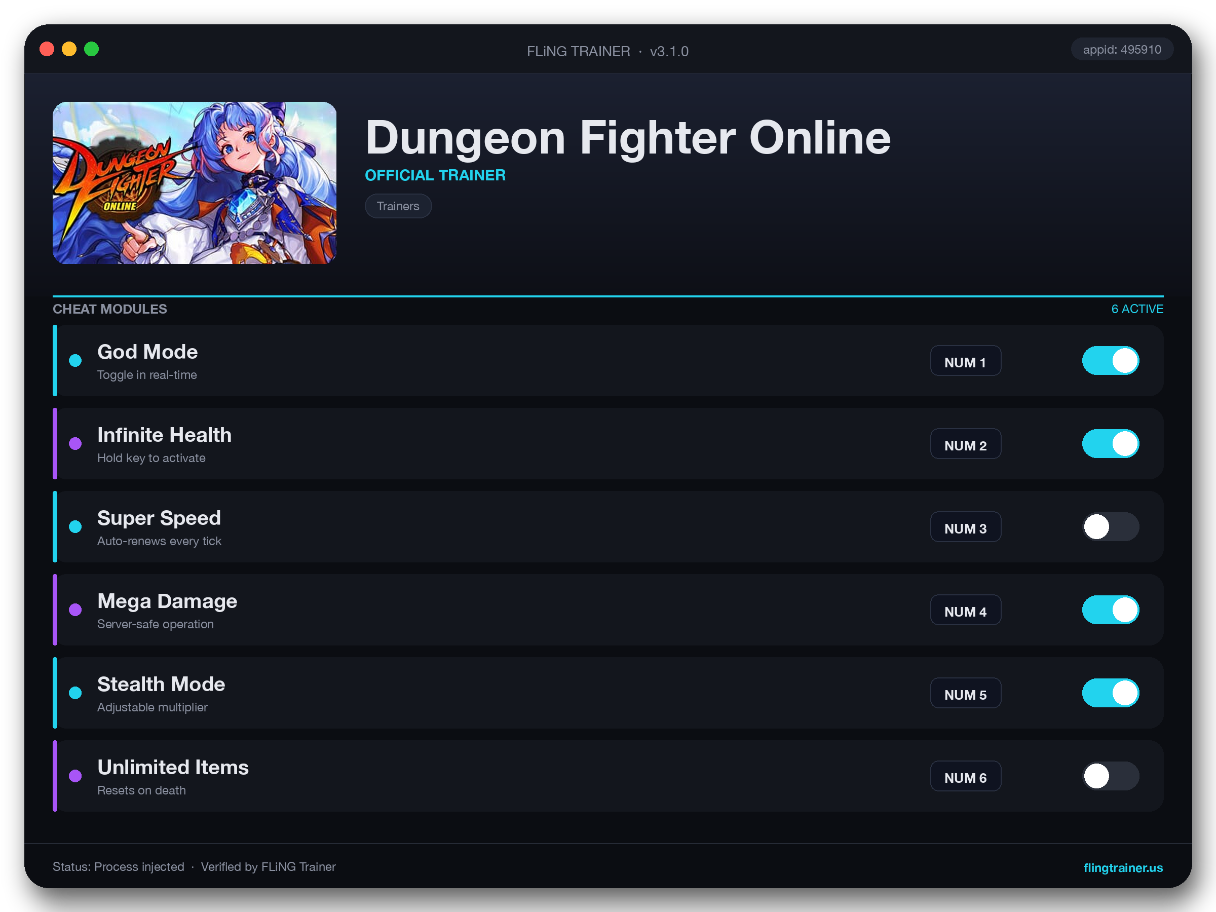 Dungeon Fighter Online Trainer interface