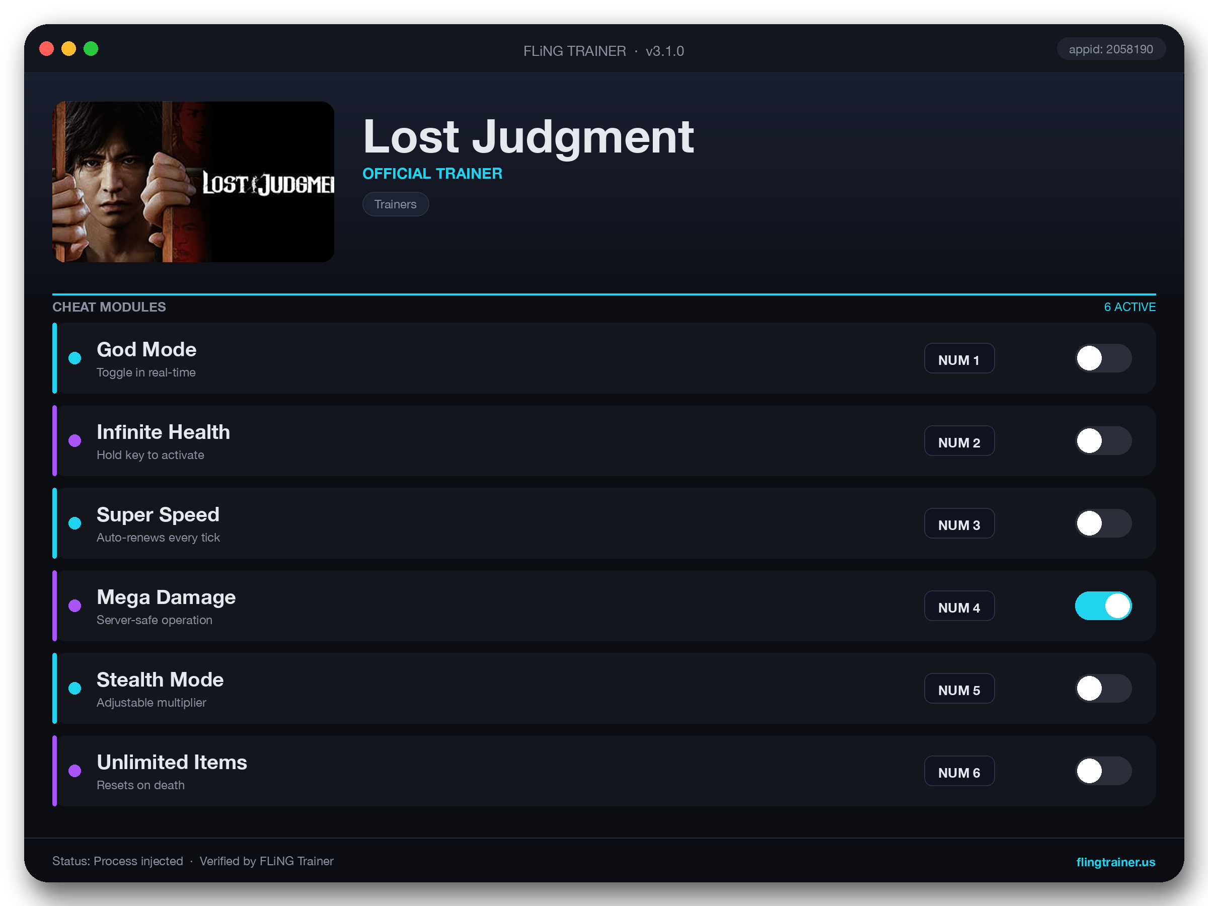 Lost Judgment Trainer interface