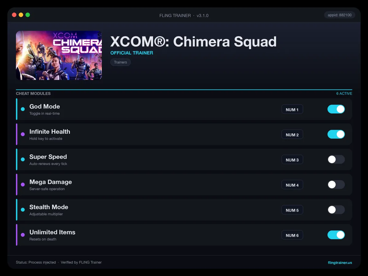 XCOM®: Chimera Squad Trainer interface