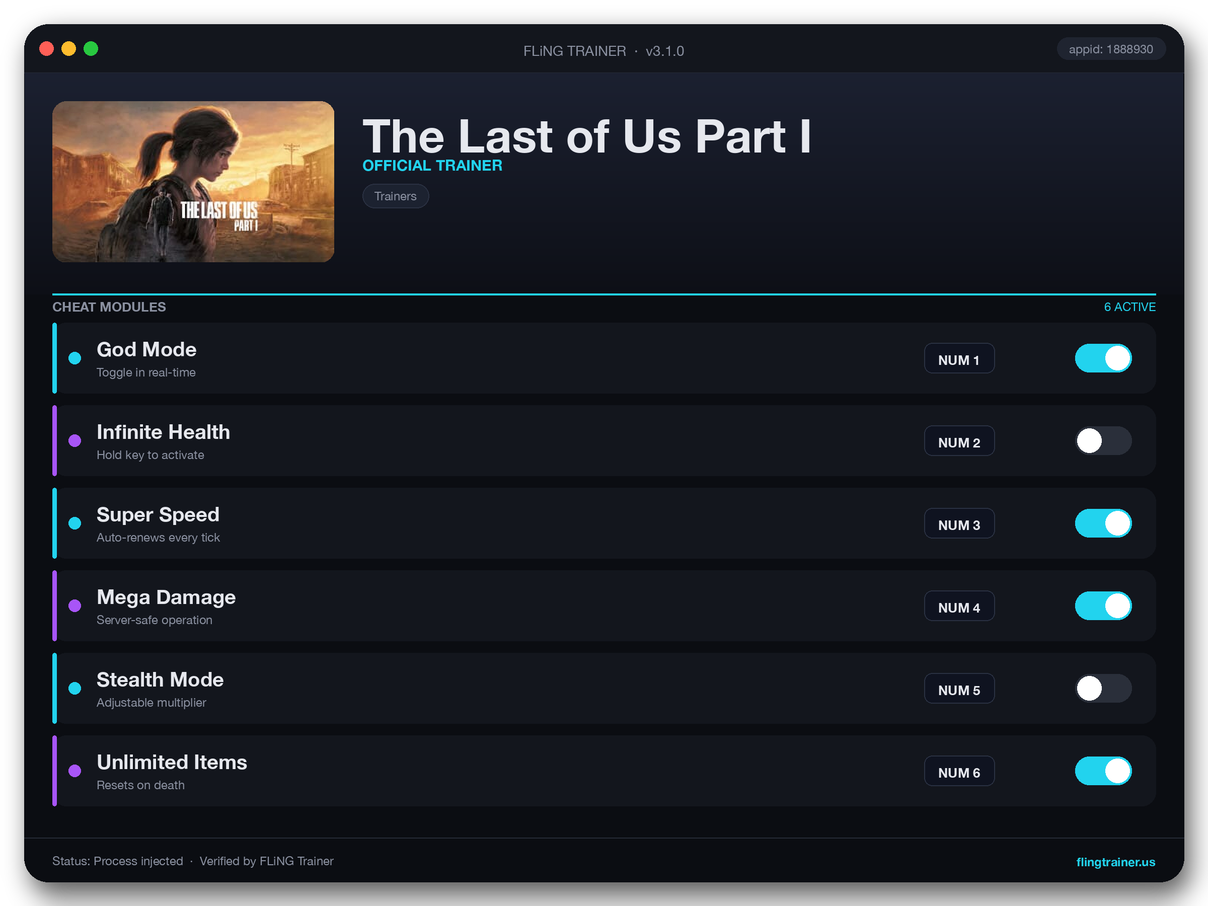 The Last of Us Part I Trainer interface
